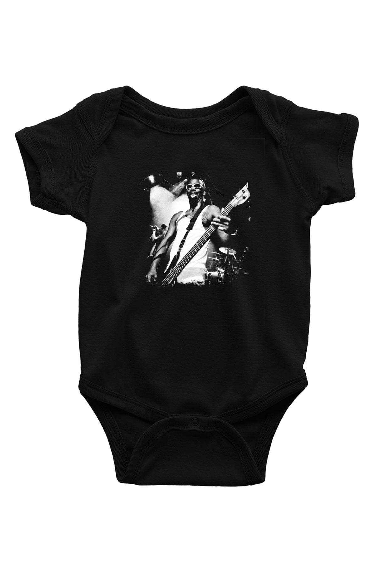 Fishbone Baskılı Unisex Siyah Bebek Body - Zıbın