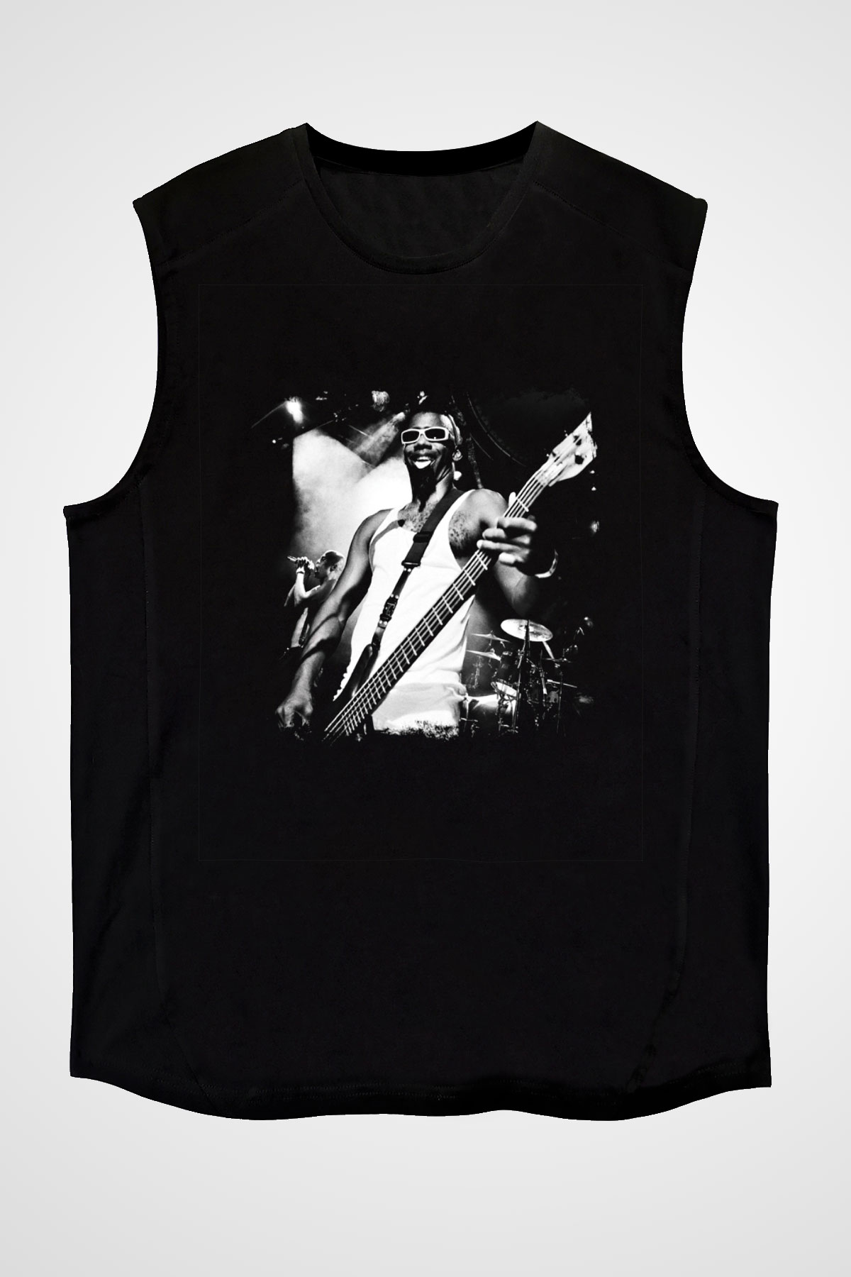 Fishbone Baskılı Unisex Siyah Kolsuz Tişört