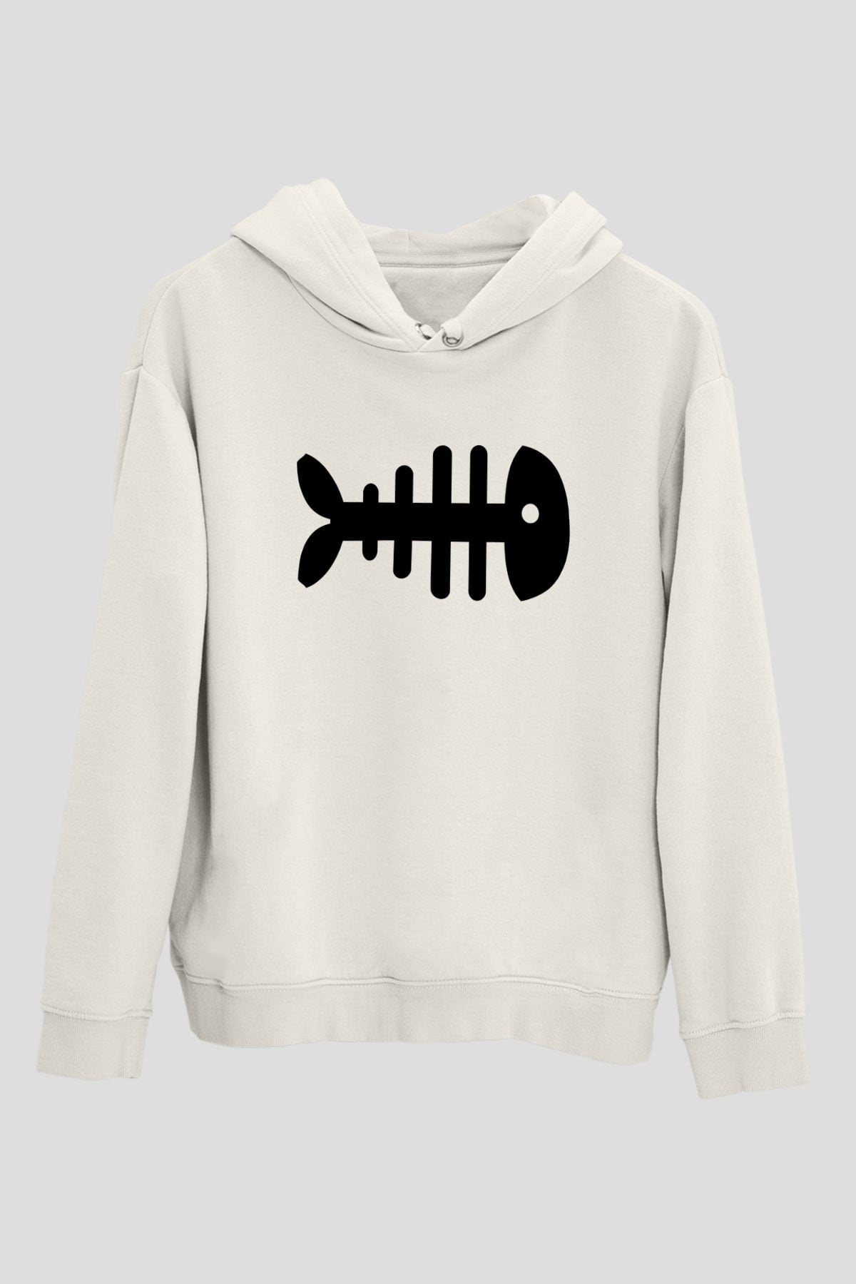 Fishbone Beyaz Unisex Kapüşonlu Sweatshirt