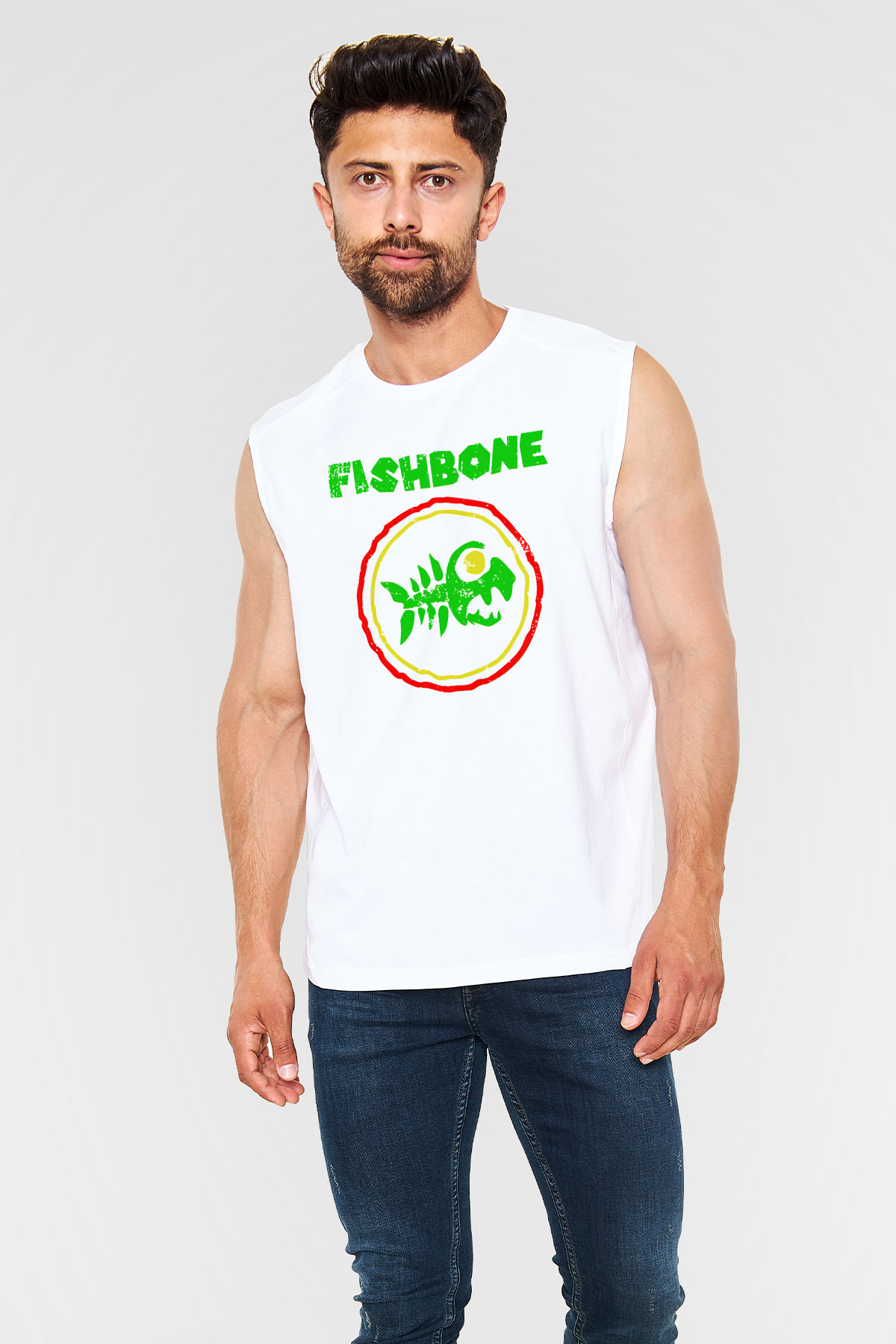 Fishbone Beyaz Unisex Kolsuz Tişört