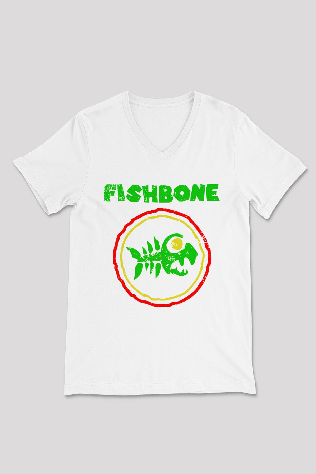 Fishbone Beyaz Unisex V Yaka Tişört T-Shirt