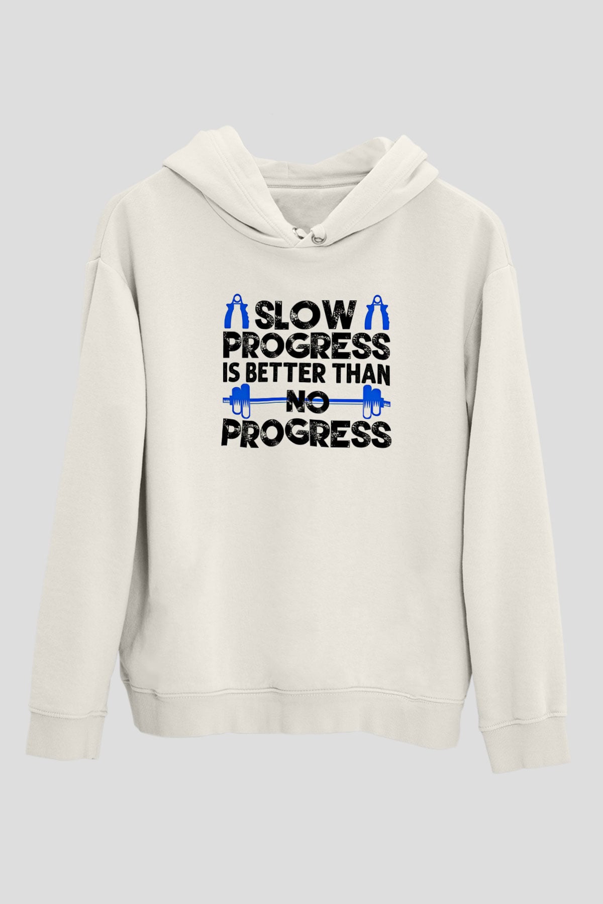 Fitness Baskılı Unisex Ekru Hoodie