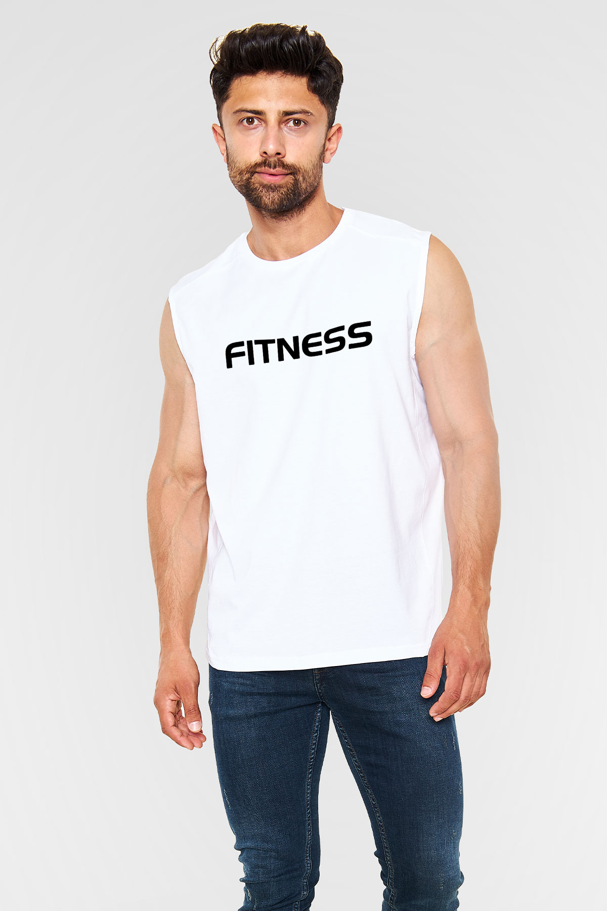 Fitness Beyaz Unisex Kolsuz Tişört