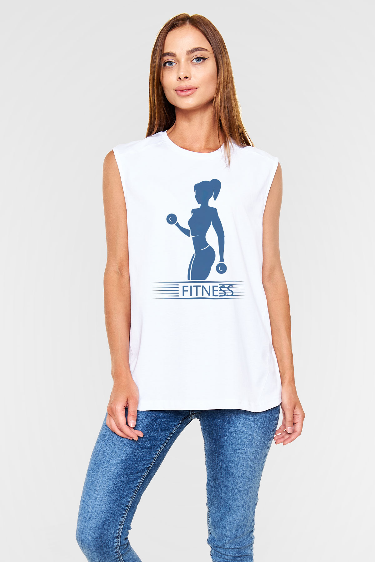Fitness Beyaz Unisex Kolsuz Tişört