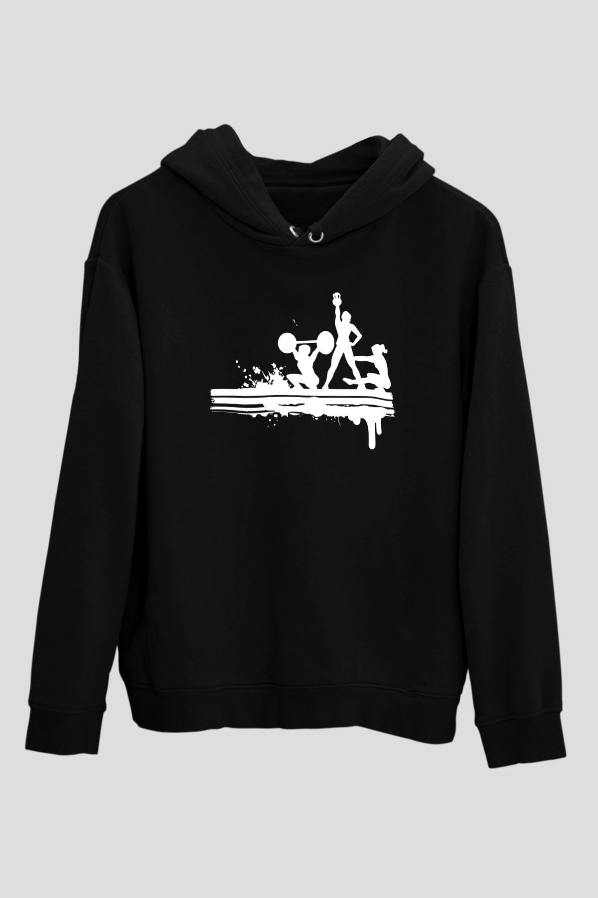 Fitness Siyah Unisex Kapüşonlu Sweatshirt