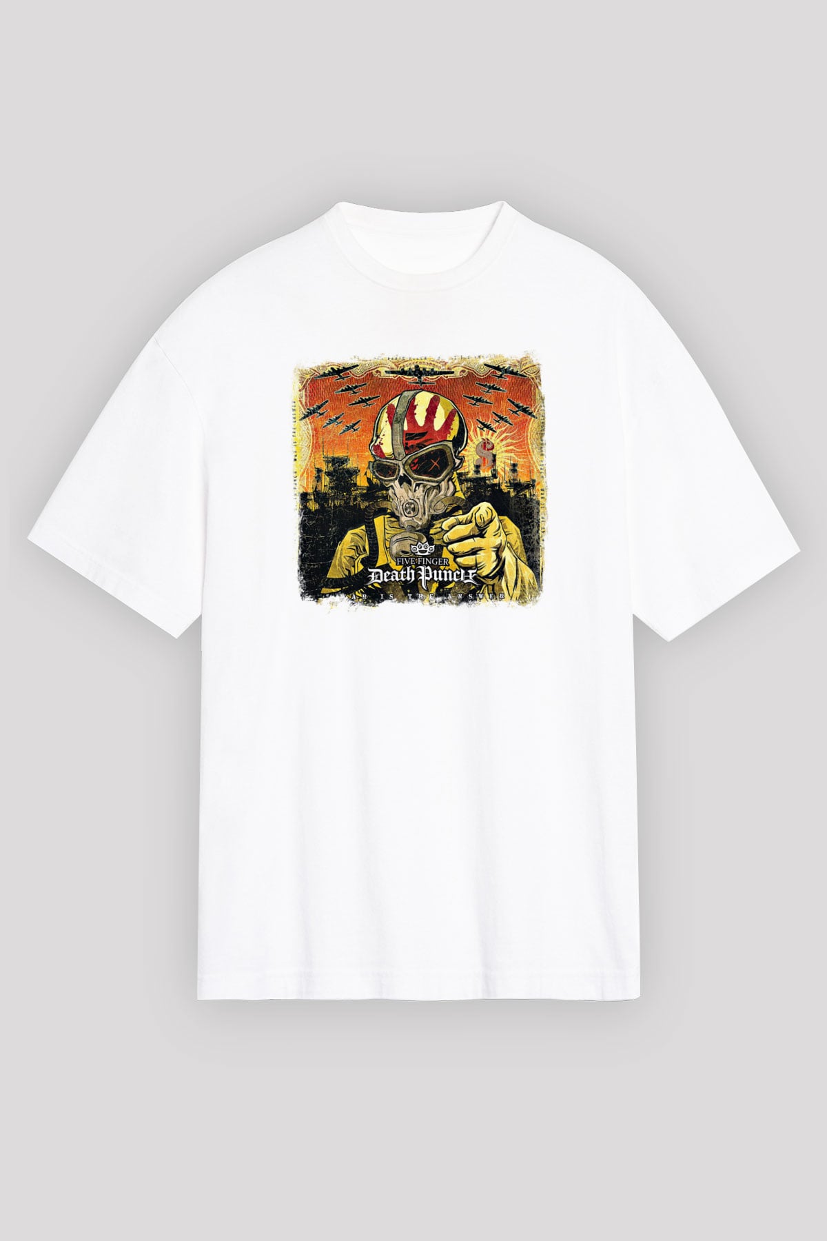 Five Finger Death Punch Baskılı Unisex Beyaz Oversize Tişört