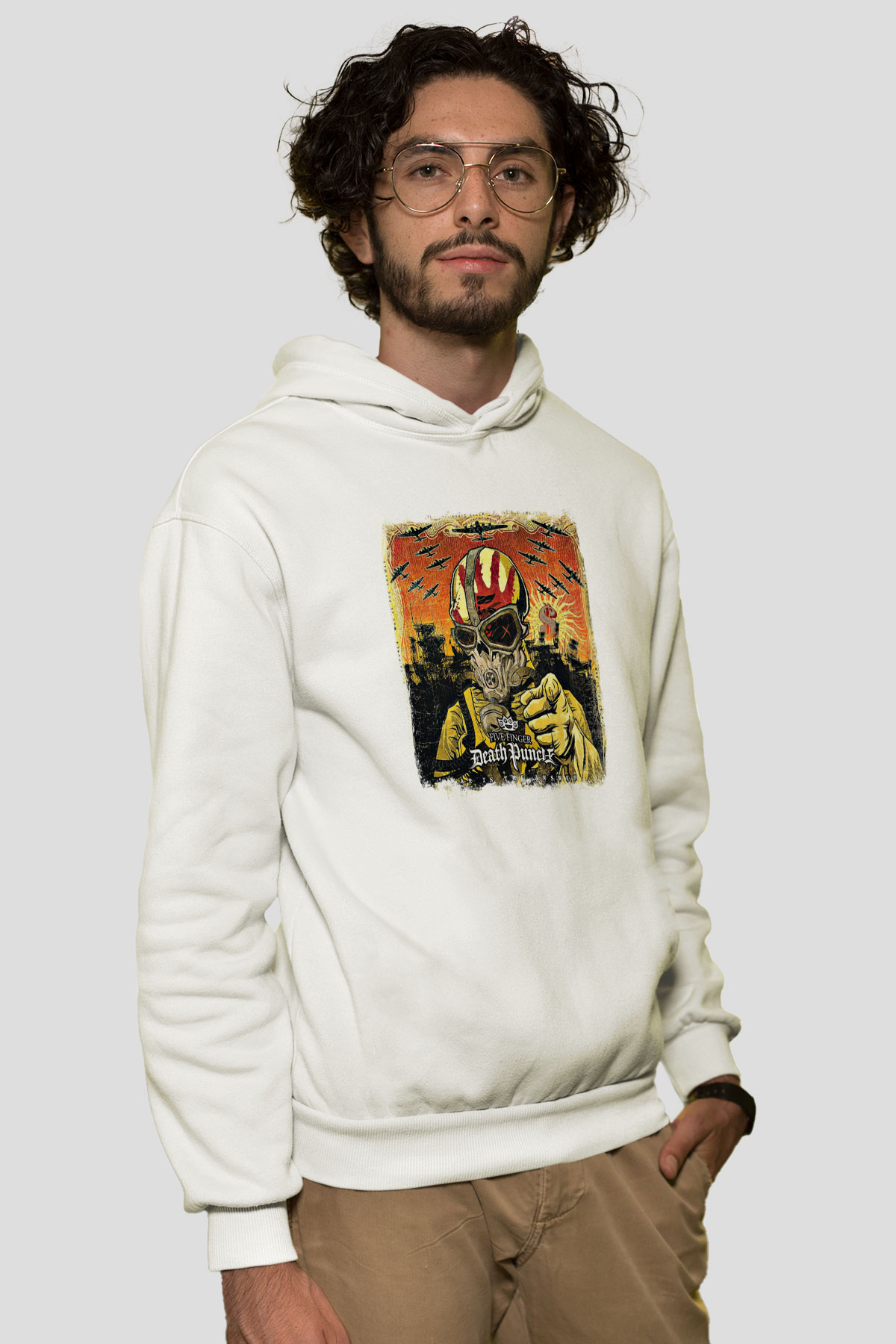 Five Finger Death Punch Baskılı Unisex Beyaz Hoodie