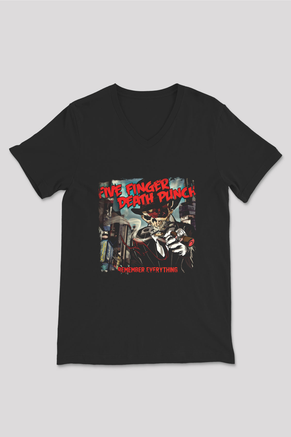 Five Finger Death Punch Baskılı Unisex Siyah V Yaka Tişört