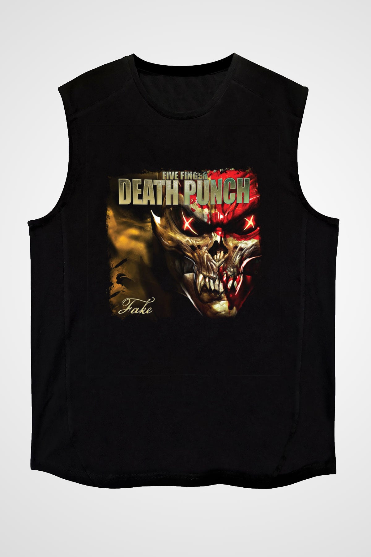 Five Finger Death Punch Baskılı Unisex Siyah Kolsuz Tişört