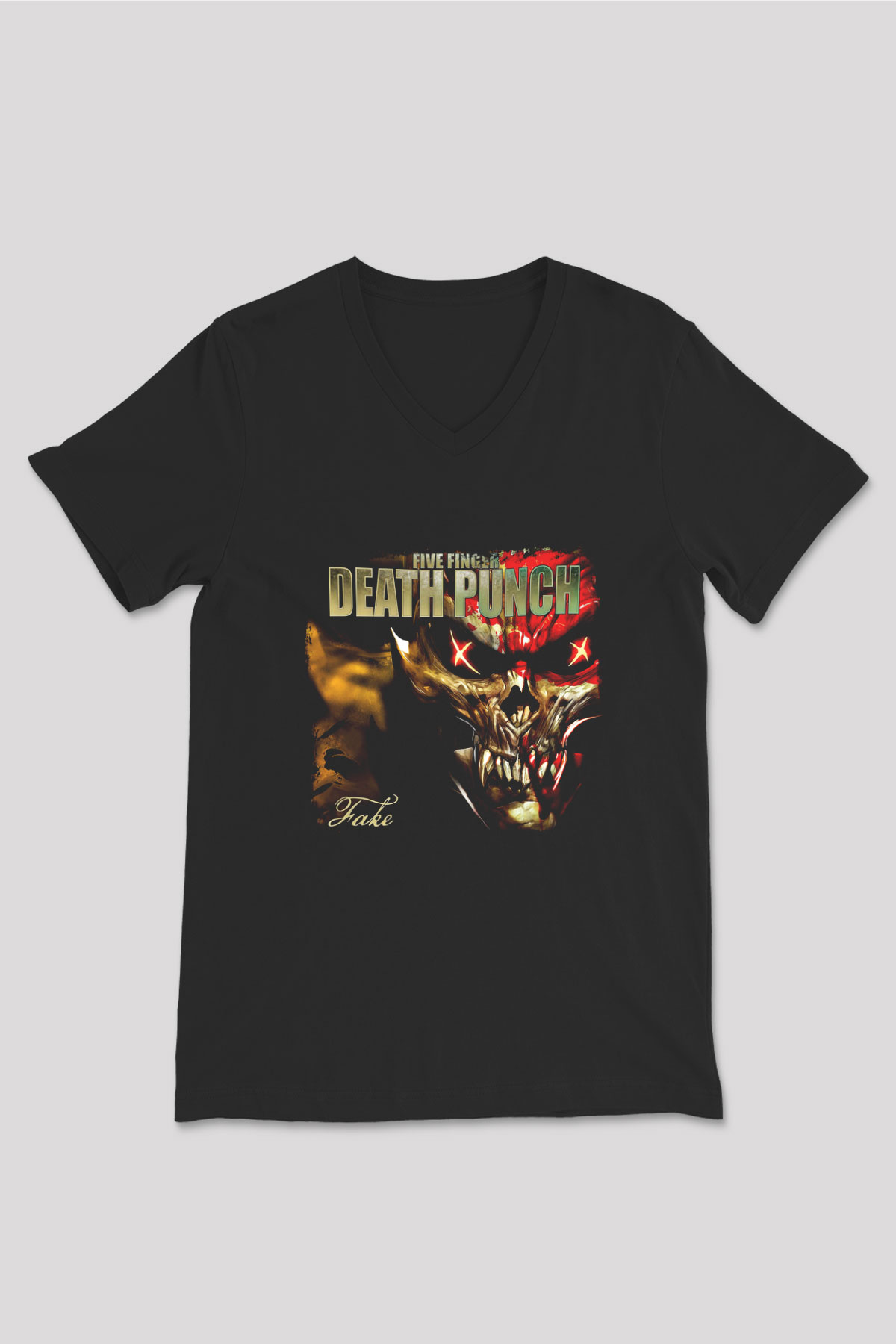 Five Finger Death Punch Baskılı Unisex Siyah V Yaka Tişört