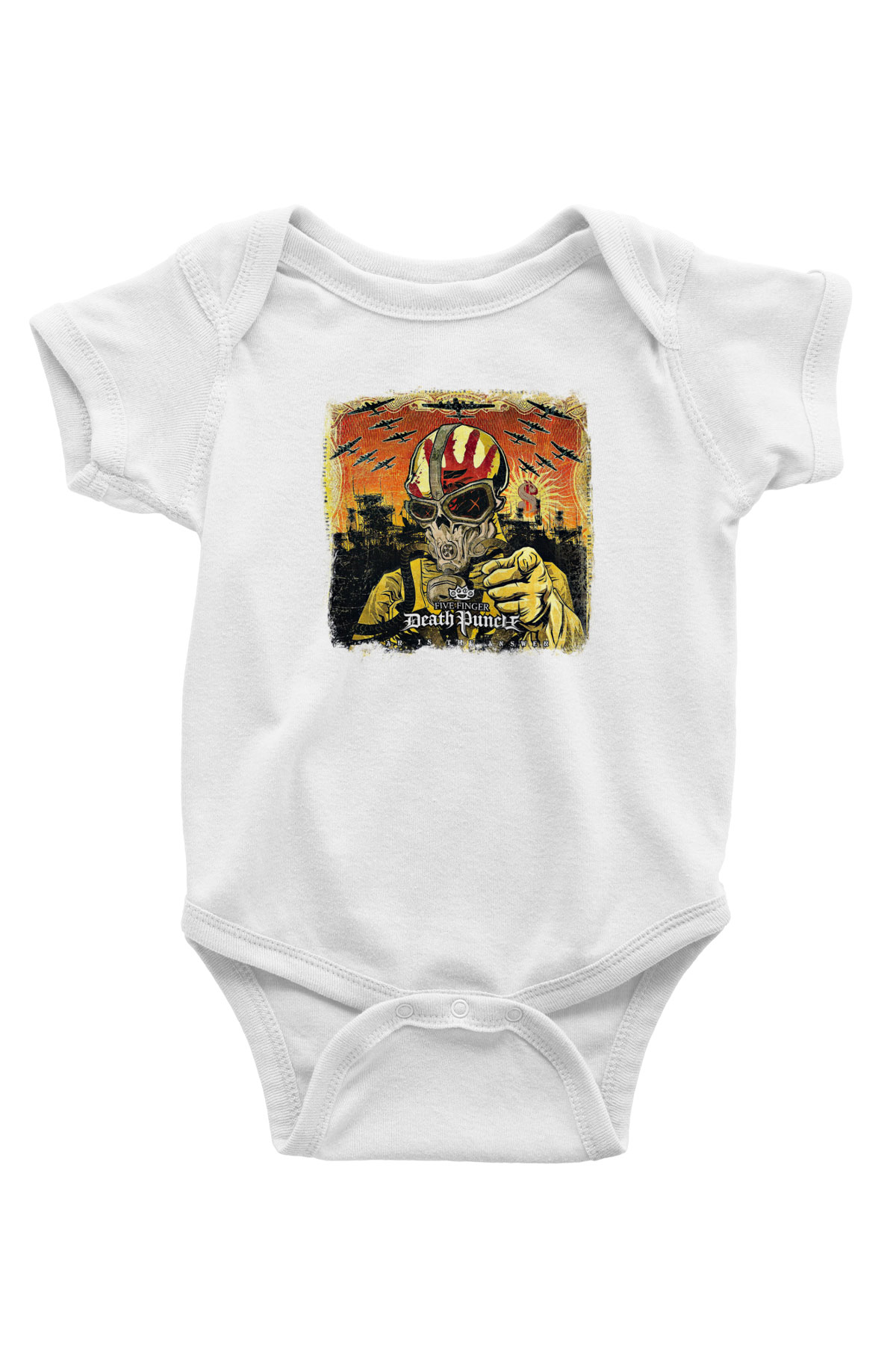 Five Finger Death Punch Baskılı Unisex Beyaz Bebek Body - Zıbın