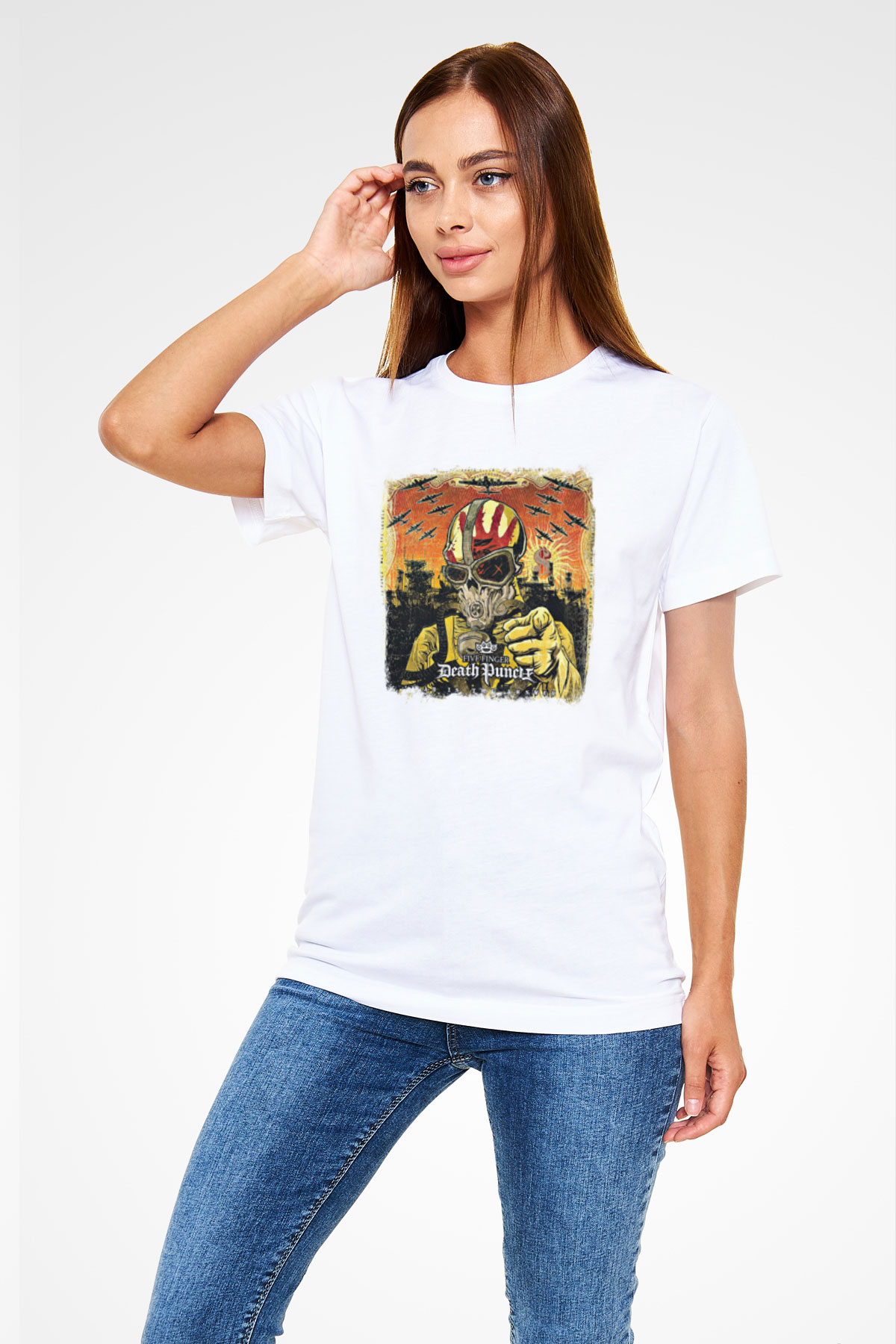 Five Finger Death Punch Baskılı Unisex Beyaz Tişört