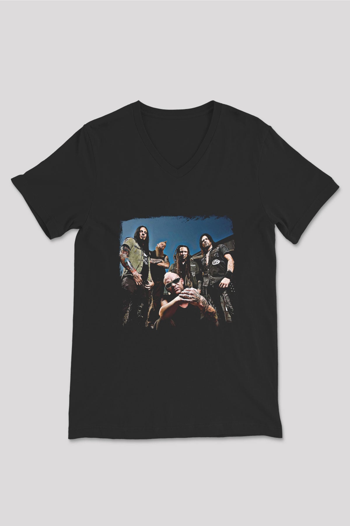 Five Finger Death Punch Baskılı Unisex Siyah V Yaka Tişört