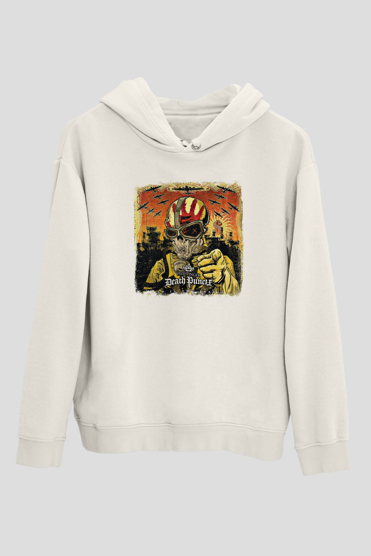 Five Finger Death Punch Baskılı Unisex Beyaz Hoodie