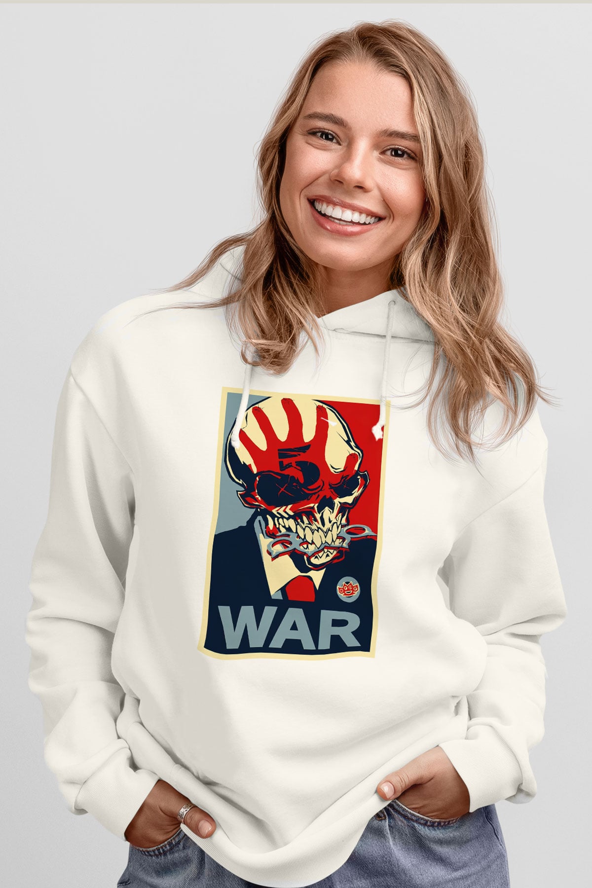 Five Finger Death Punch Beyaz Unisex Kapşonlu Sweatshirt