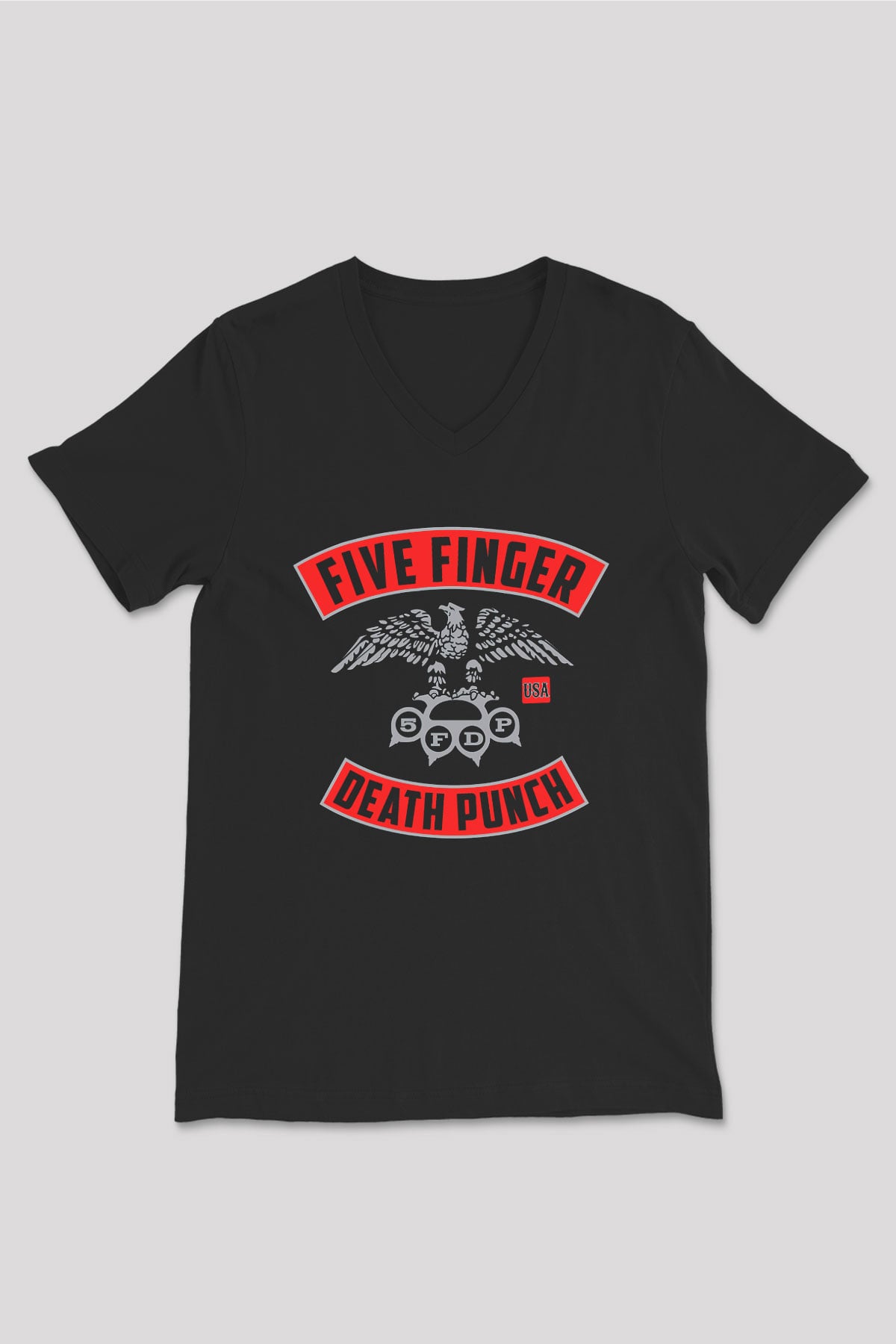 Five Finger Death Punch Siyah Unisex V Yaka Tişört T-Shirt
