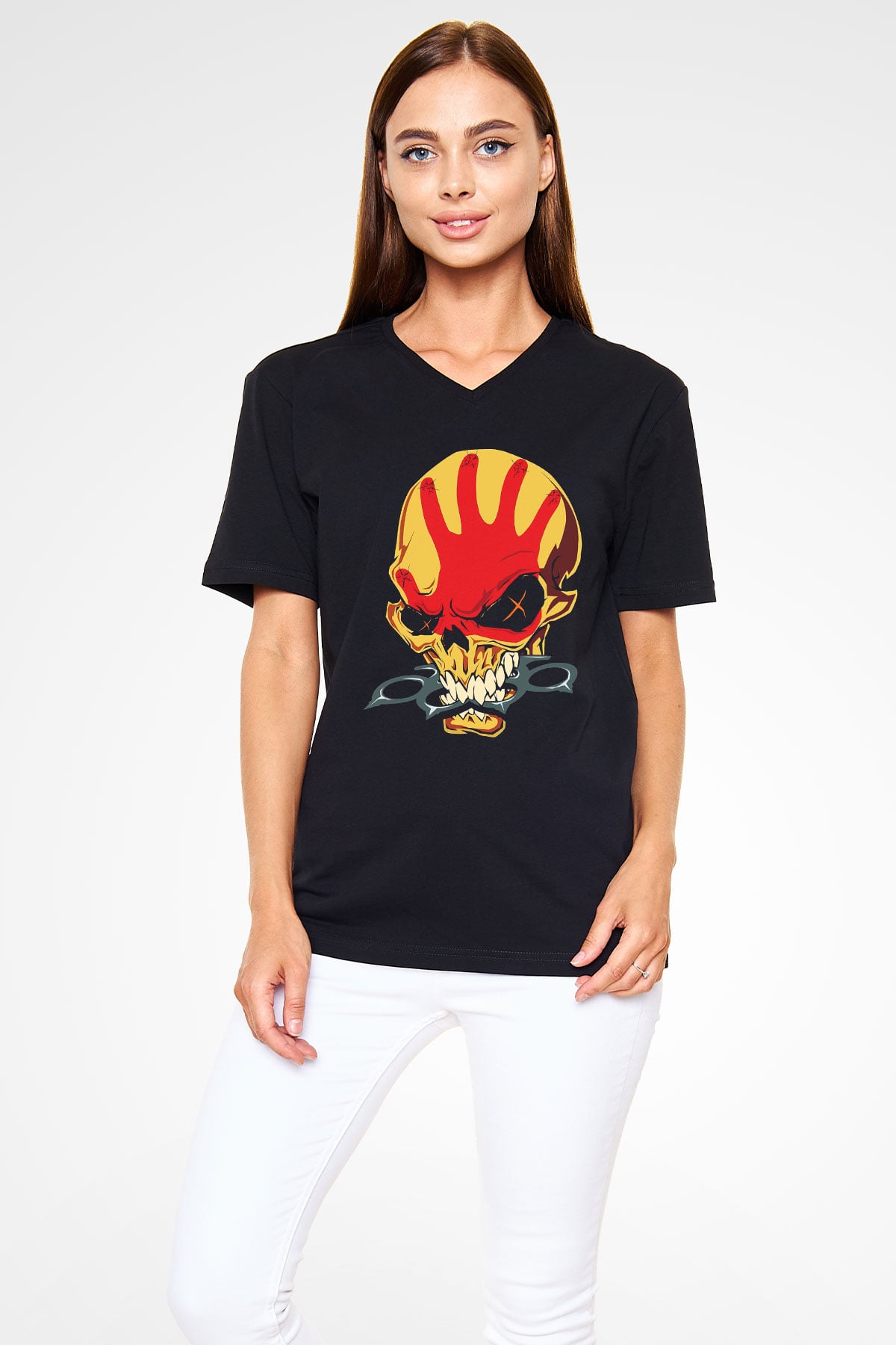 Five Finger Death Punch Siyah Unisex V Yaka Tişört T-Shirt