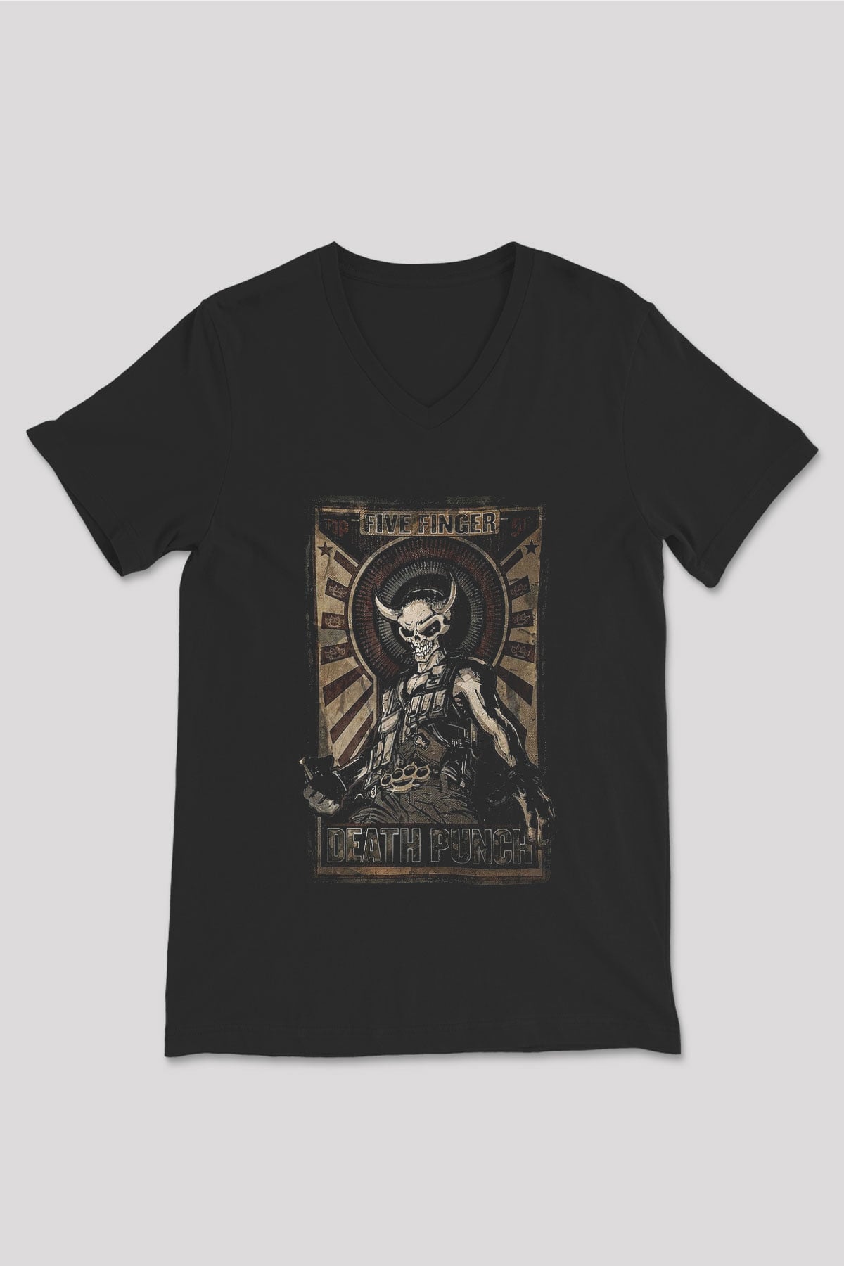 Five Finger Death Punch Siyah Unisex V Yaka Tişört T-Shirt