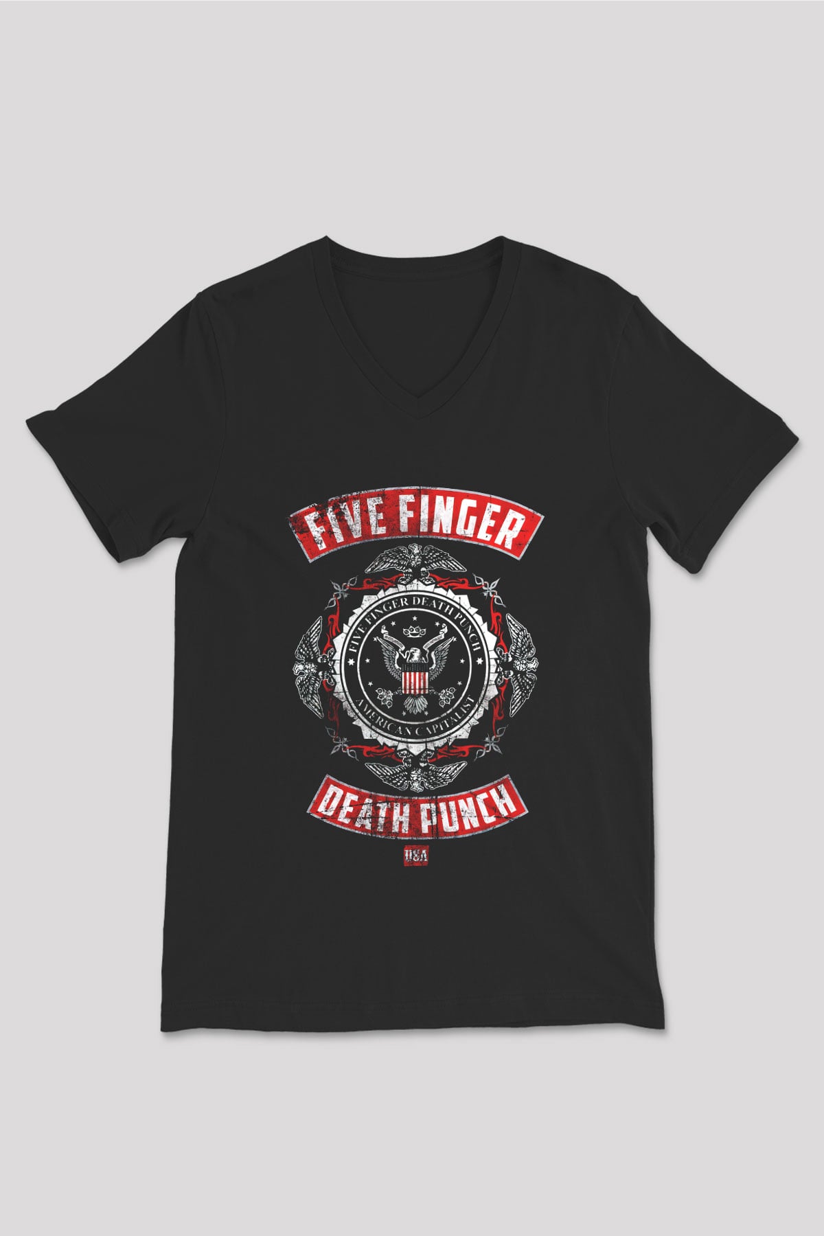 Five Finger Death Punch Siyah Unisex V Yaka Tişört T-Shirt