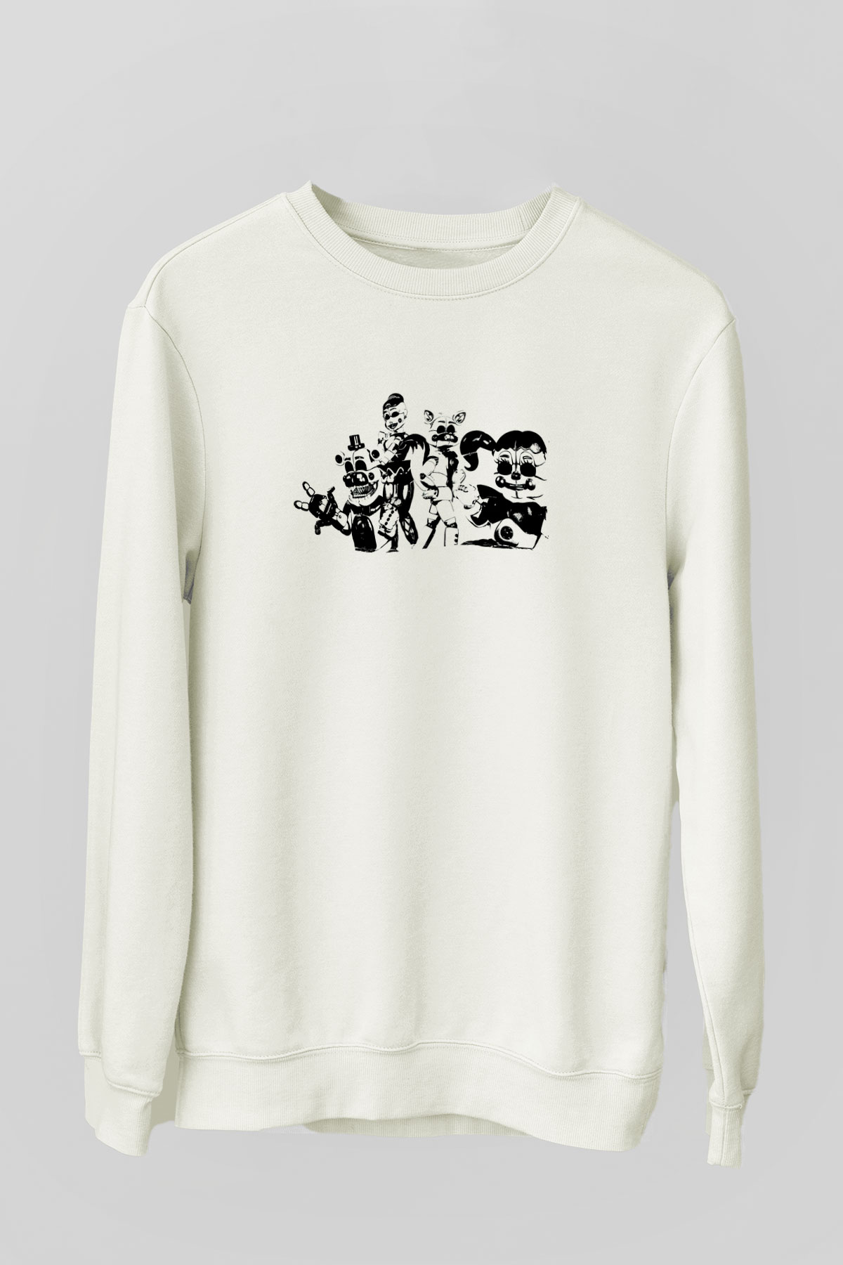 Five Nights At Freddy Baskılı Beyaz Unisex Sweatshirt