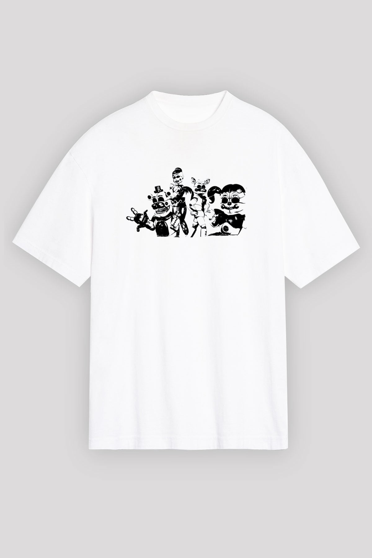 Five Nights At Freddy Baskılı Beyaz Unisex Oversize Tişört - Tshirt