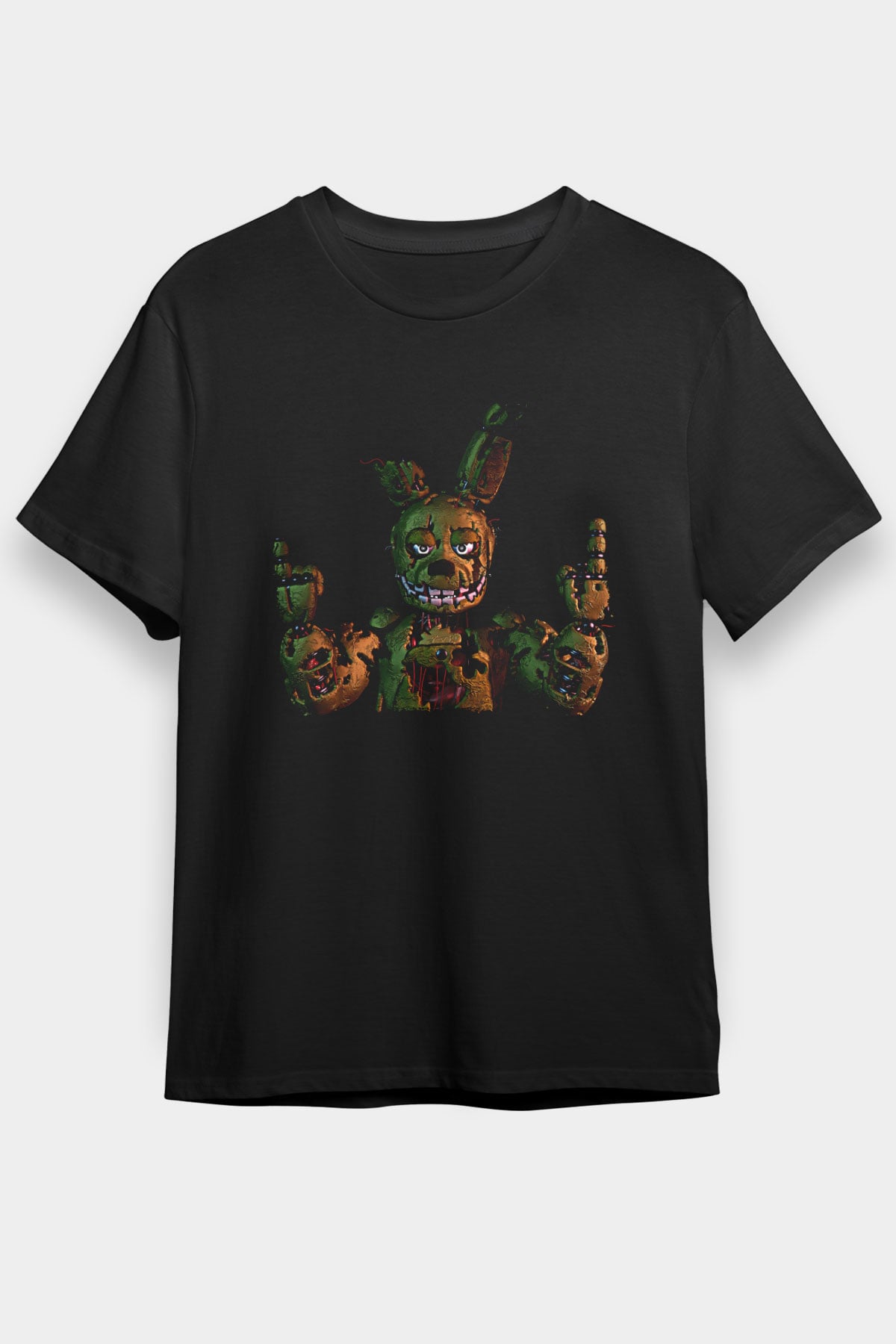 Five Nights At Freddy Baskılı Unisex Siyah Tişört - Tshirt