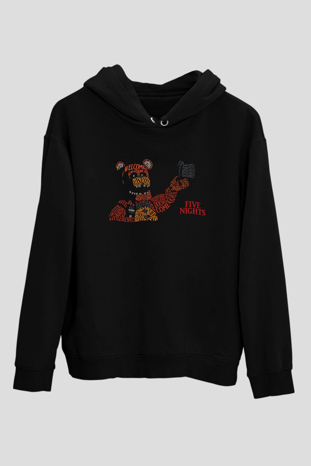 Five Nights At Freddy Baskılı Unisex Siyah Kapüşonlu Sweatshirt