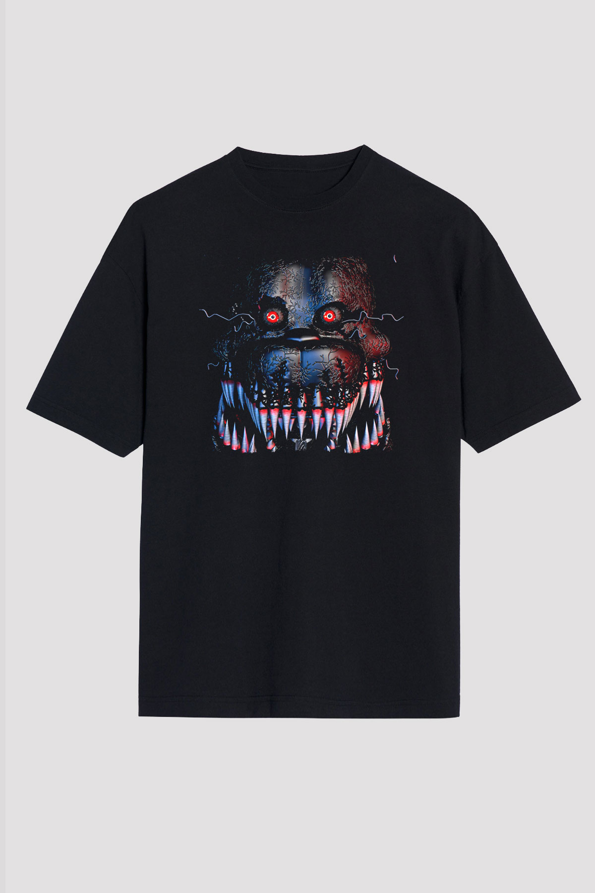 Five Nights At Freddy Baskılı Unisex Siyah Oversize Tişört - Tshirt
