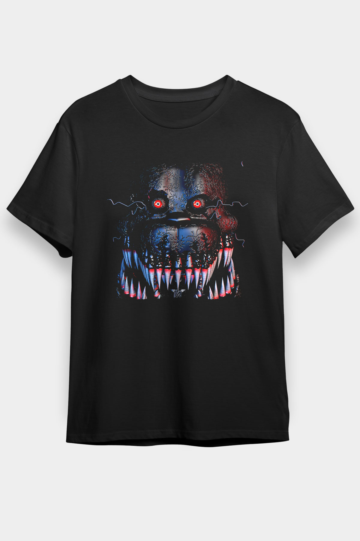 Five Nights At Freddy Baskılı Unisex Siyah Tişört - Tshirt