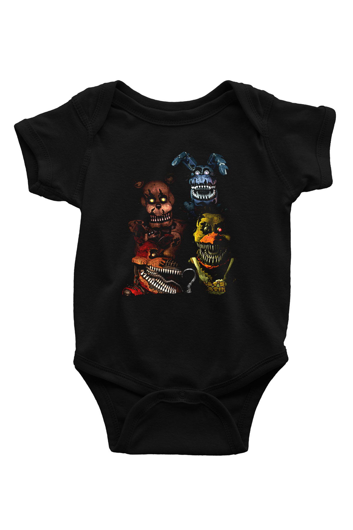 Five Nights At Freddy Baskılı Unisex Siyah Bebek Body - Zıbın