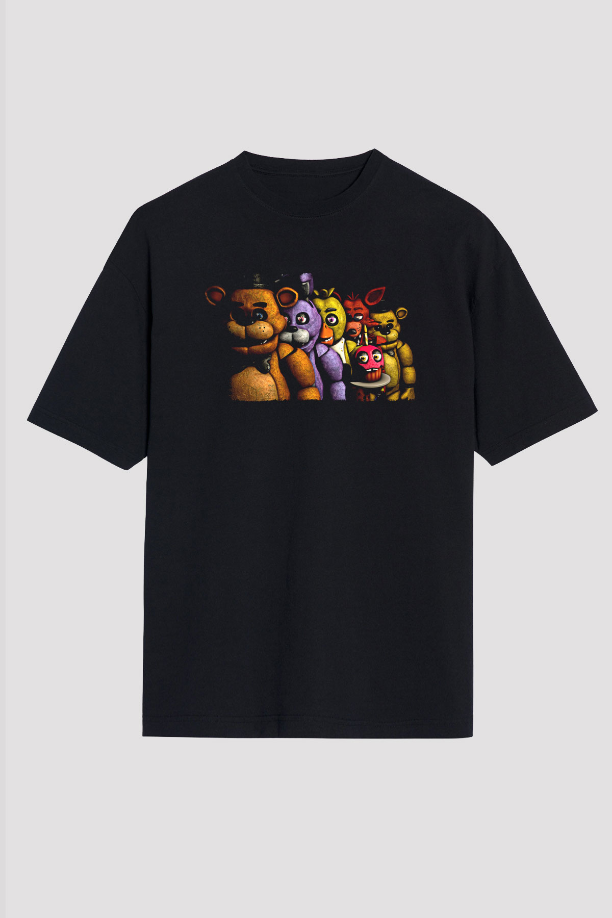 Five Nights At Freddy Baskılı Unisex Siyah Oversize Tişört - Tshirt