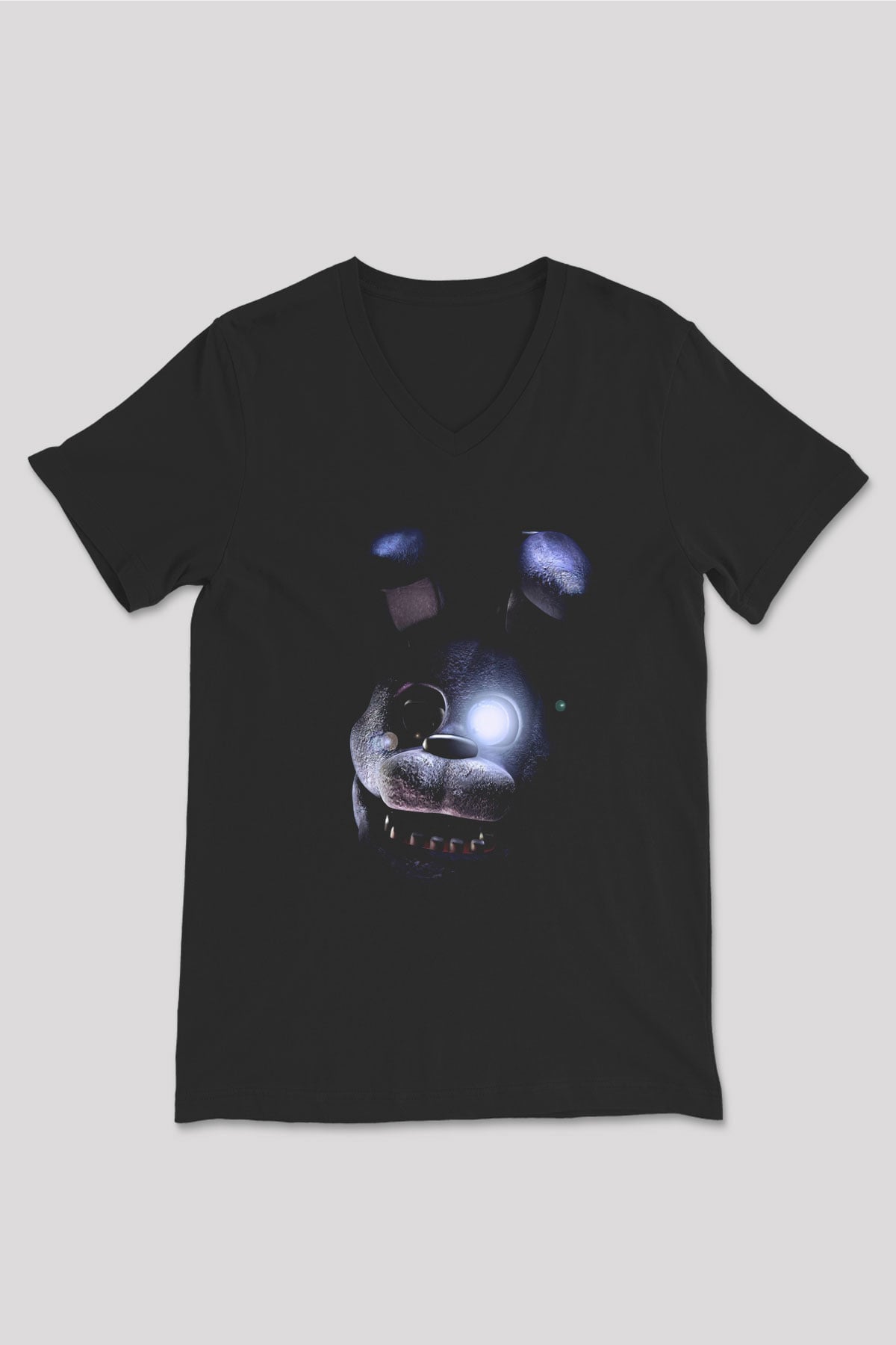 Five Nights At Freddy Baskılı Unisex Siyah V Yaka Tişört - Tshirt