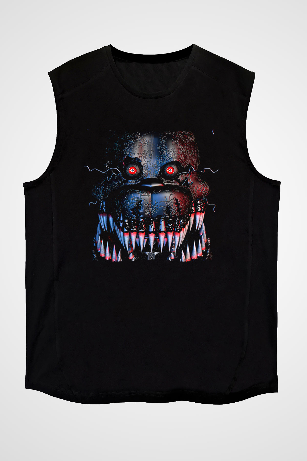 Five Nights At Freddy Baskılı Unisex Siyah Kolsuz Tişört - Tshirt
