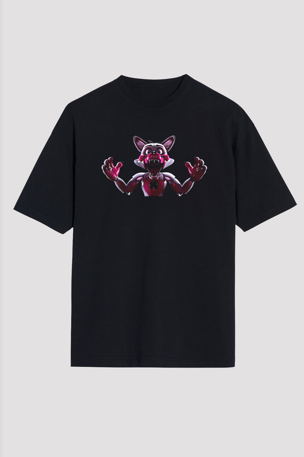 Five Nights At Freddy Baskılı Unisex Siyah Oversize Tişört - Tshirt