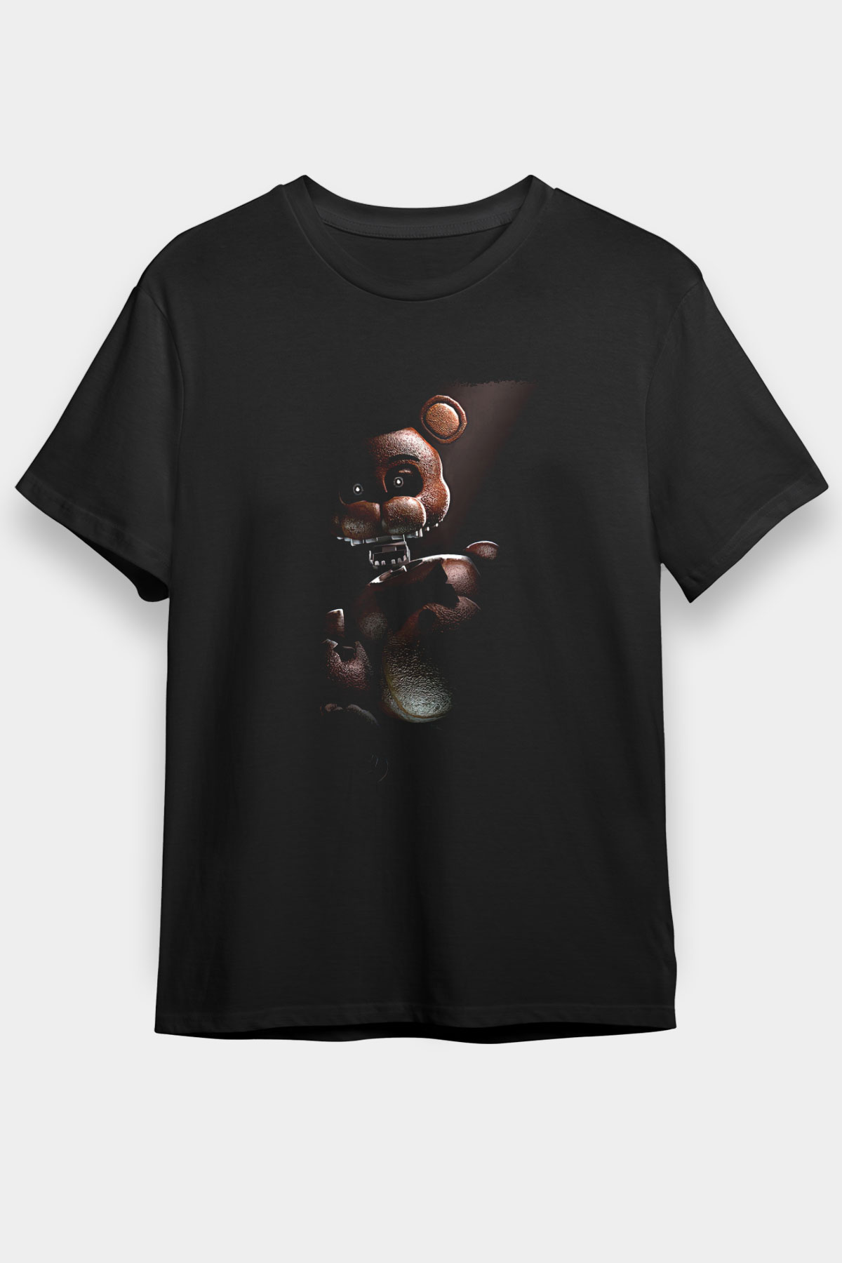 Five Nights At Freddy Baskılı Unisex Siyah Tişört - Tshirt