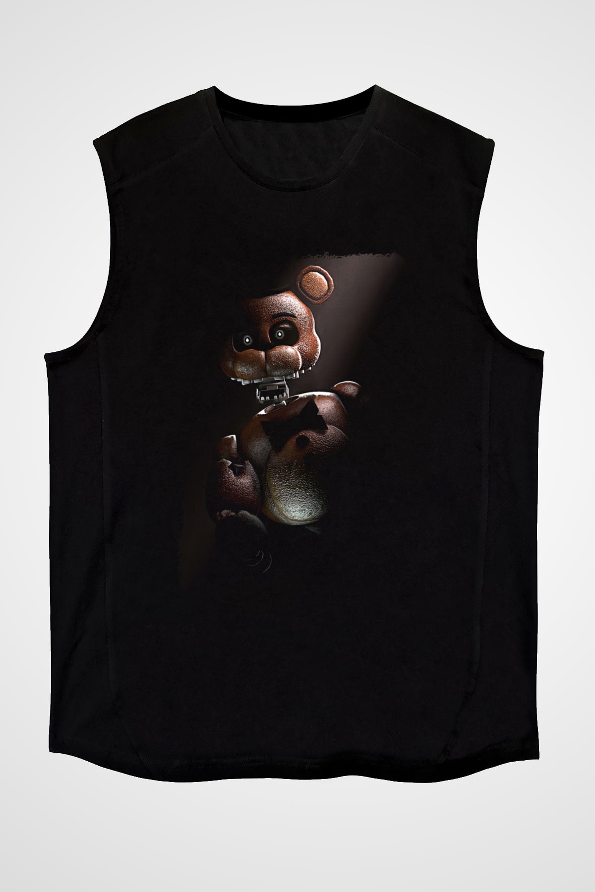 Five Nights At Freddy Baskılı Unisex Siyah Kolsuz Tişört - Tshirt