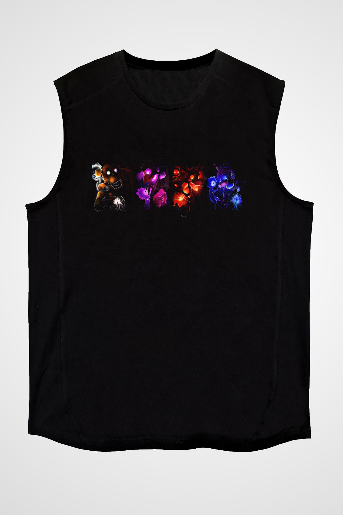 Five Nights At Freddy Baskılı Unisex Siyah Kolsuz Tişört - Tshirt