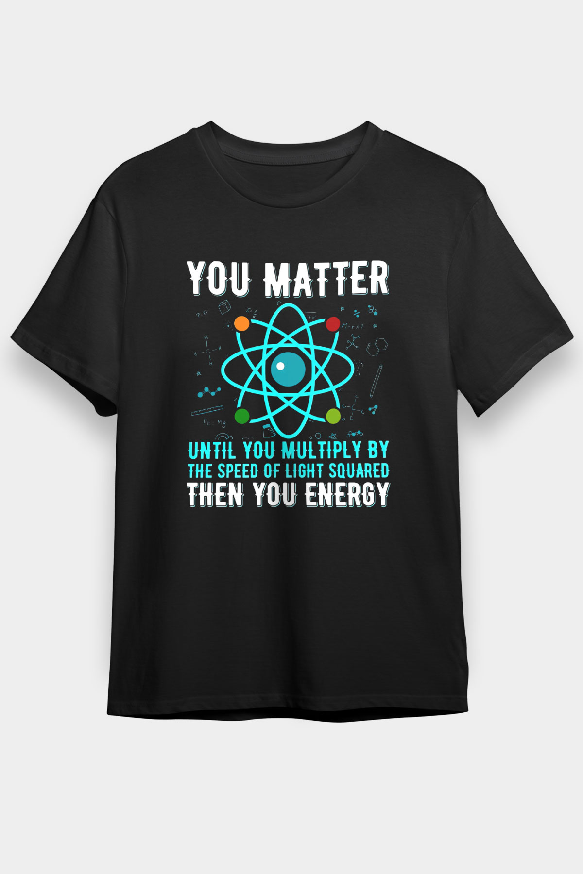Fizik Atom Baskılı Unisex Siyah Tişört - Tshirt
