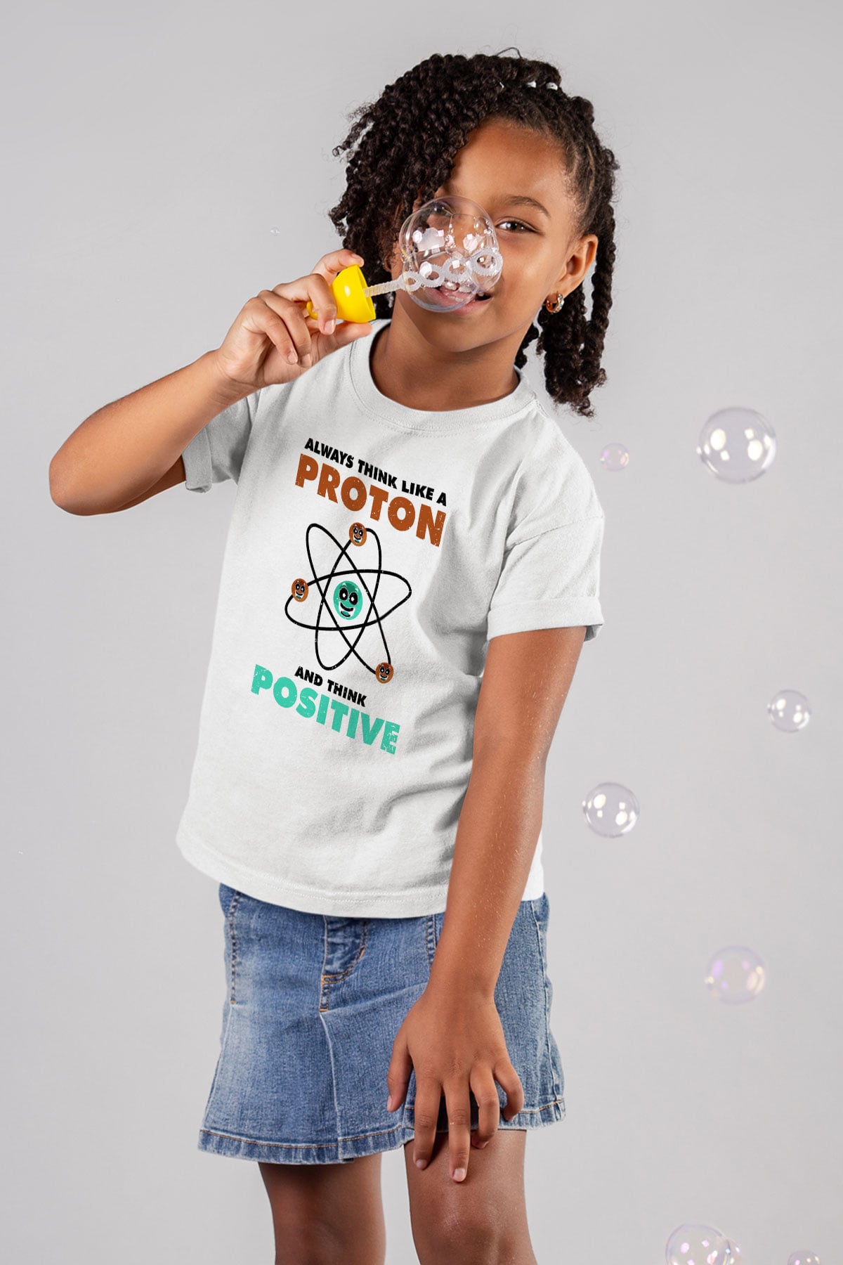 Fizik Atom Proton Pozitif Baskılı Unisex Beyaz Çocuk Tişörtü - Tshirt