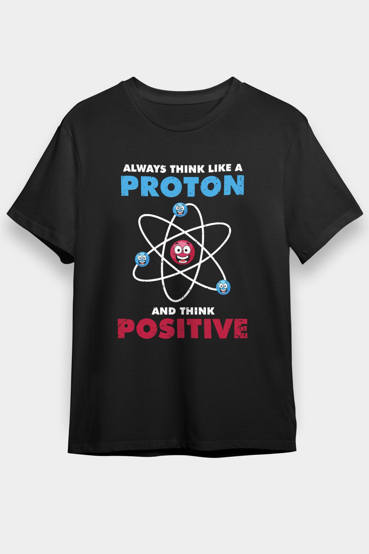 Fizik Atom Proton Pozitif Baskılı Unisex Siyah Tişört - Tshirt