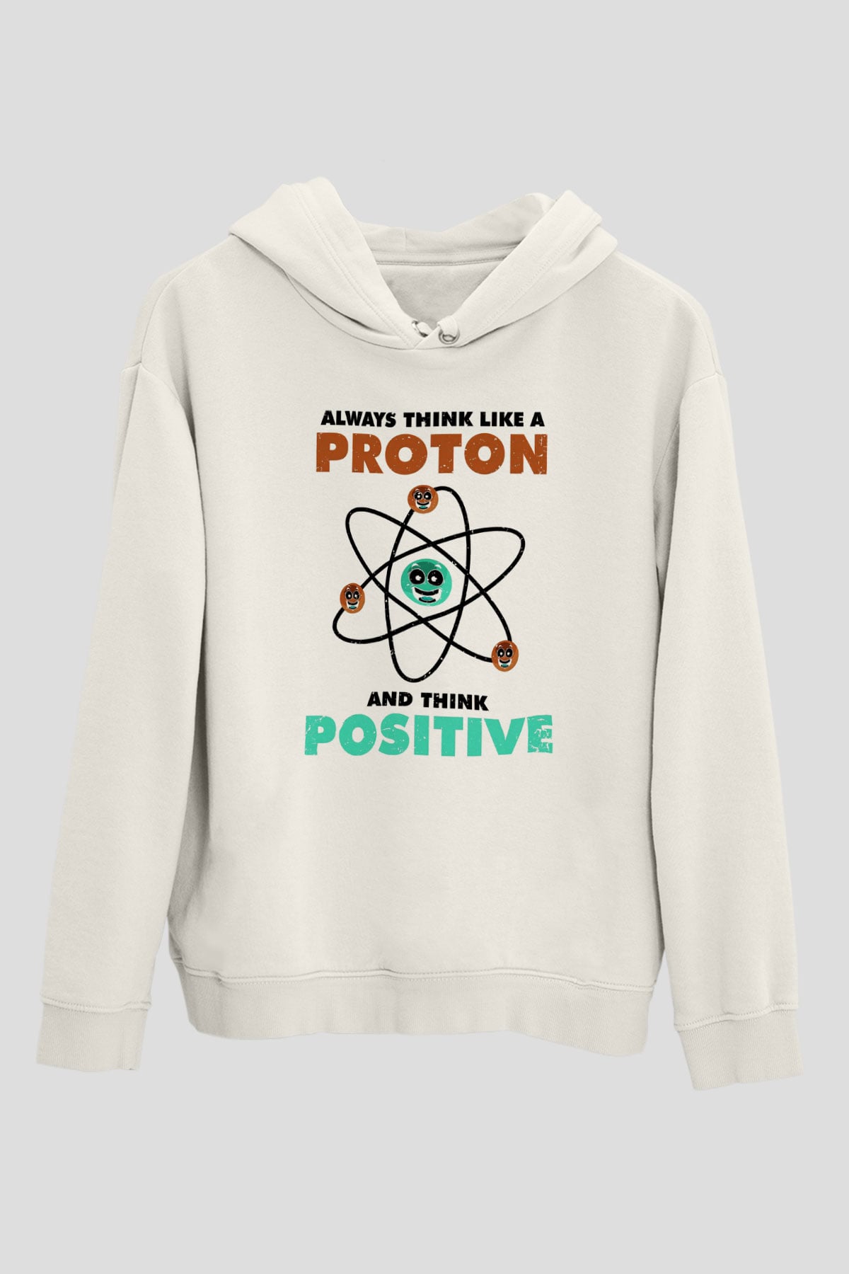 Fizik Atom Proton Pozitif Baskılı Unisex Ekru Hoodie