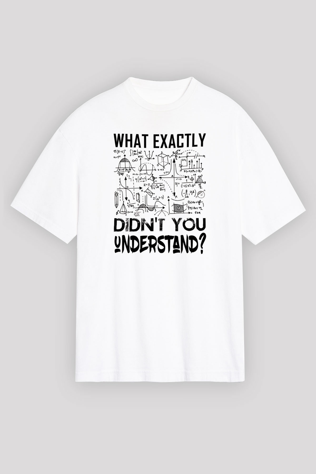 Fizik Grafikler Denklemler Baskılı Unisex Oversize Beyaz Tişört - Tshirt