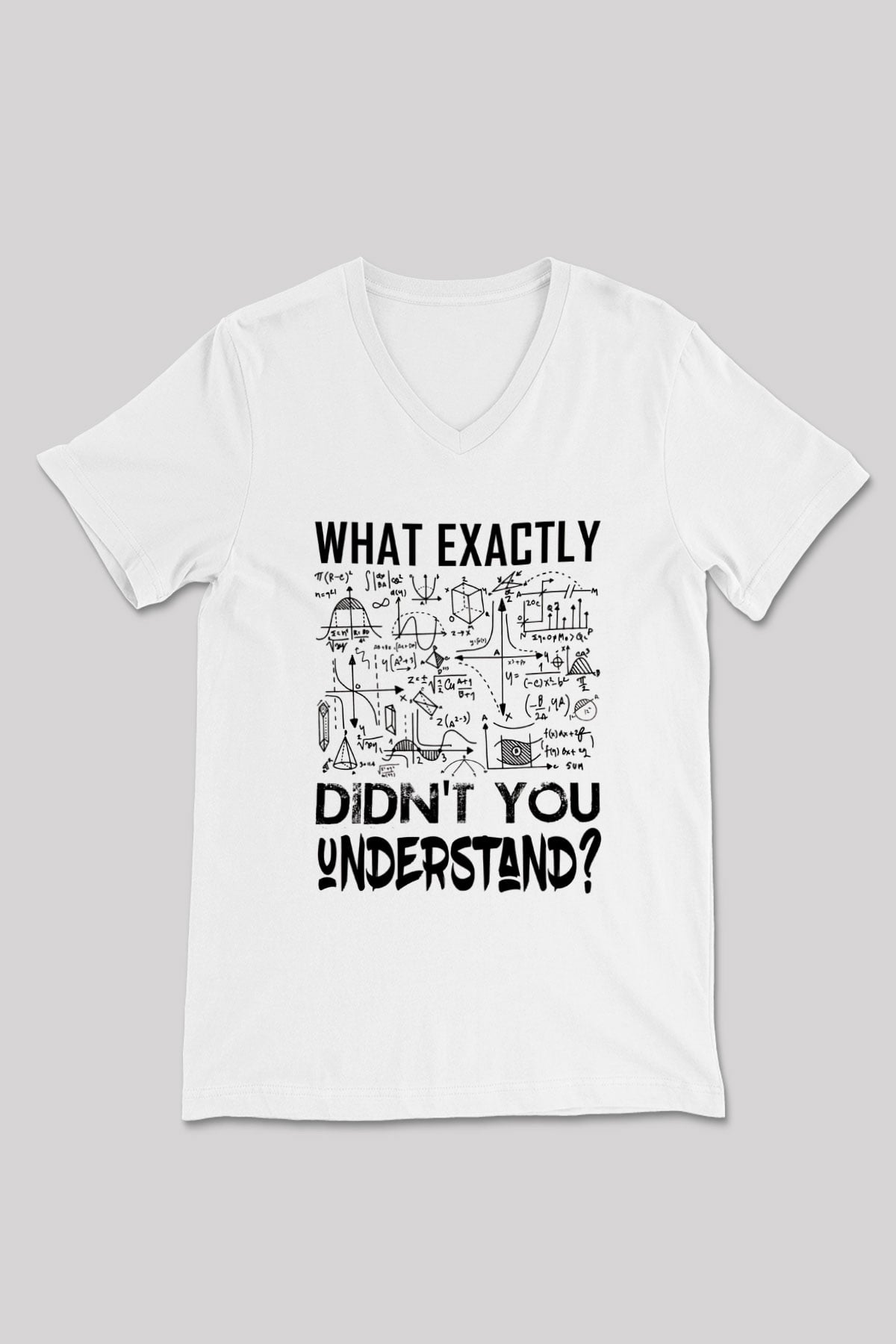 Fizik Grafikler Denklemler Baskılı Unisex V Yaka Beyaz Tişört - Tshirt