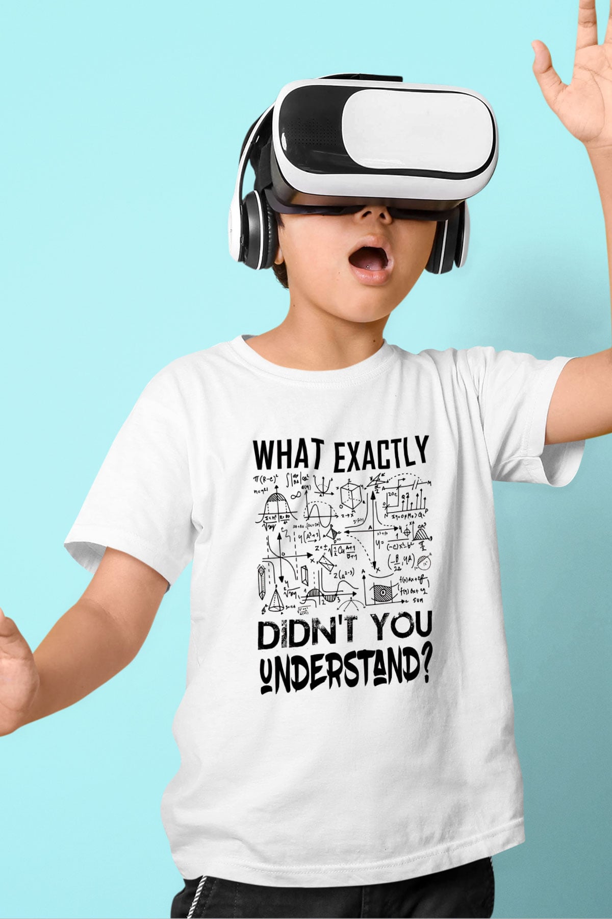 Fizik Grafikler Denklemler Baskılı Unisex Beyaz Çocuk Tişörtü - Tshirt