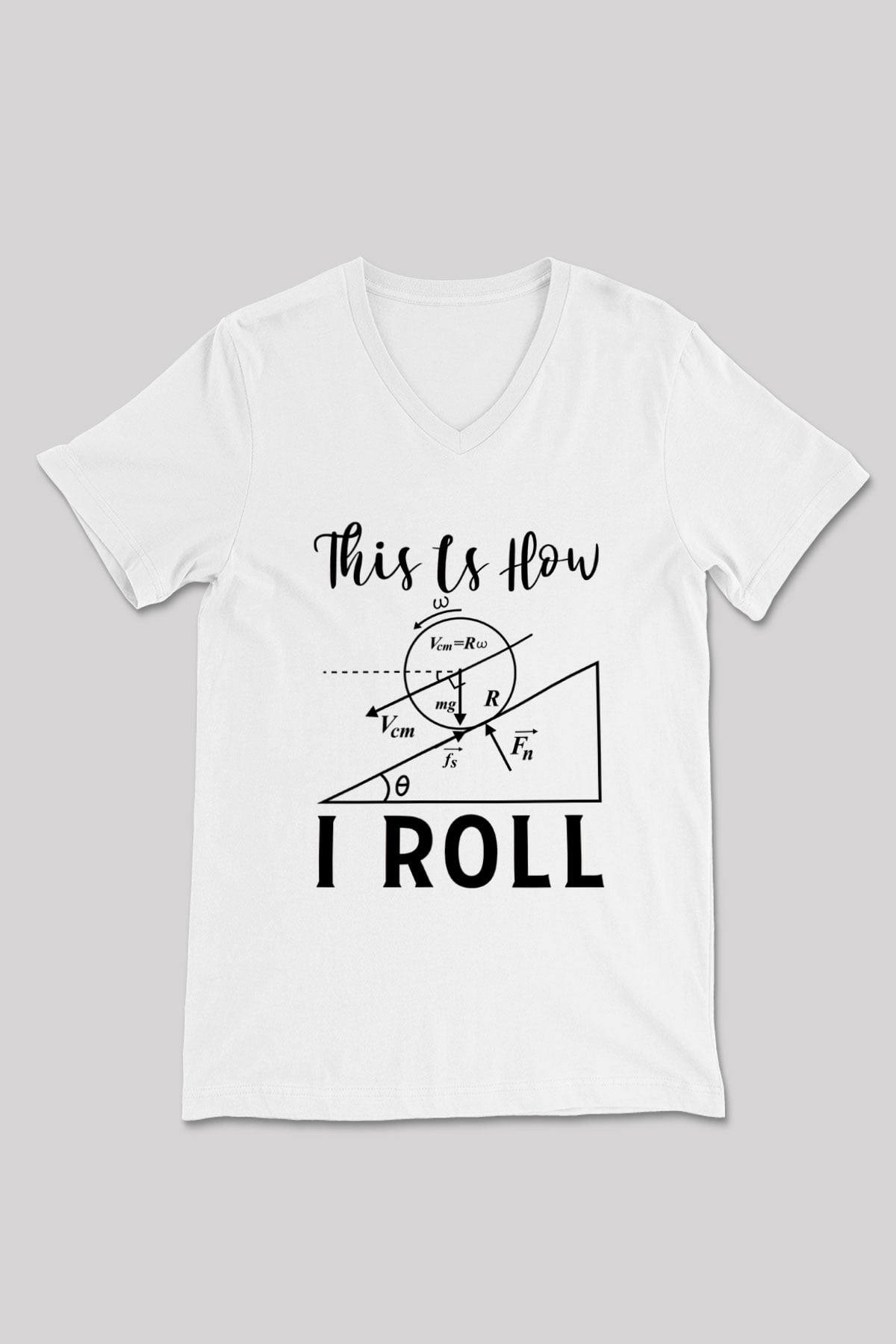 Fizik Mekanik Baskılı Unisex V Yaka Beyaz Tişört - Tshirt