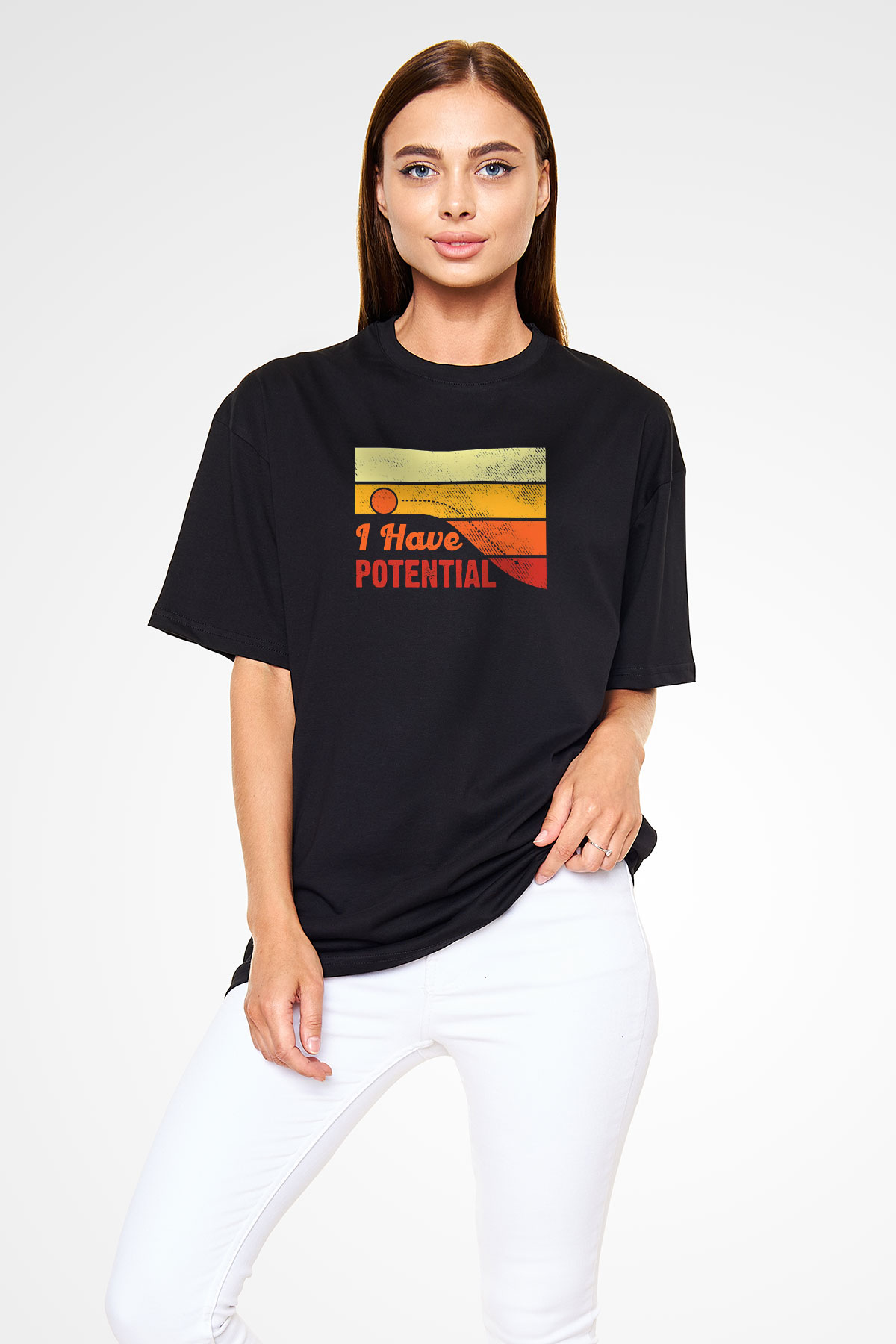 Fizik Potansiyel Baskılı Unisex Oversize Tişört - Tshirt