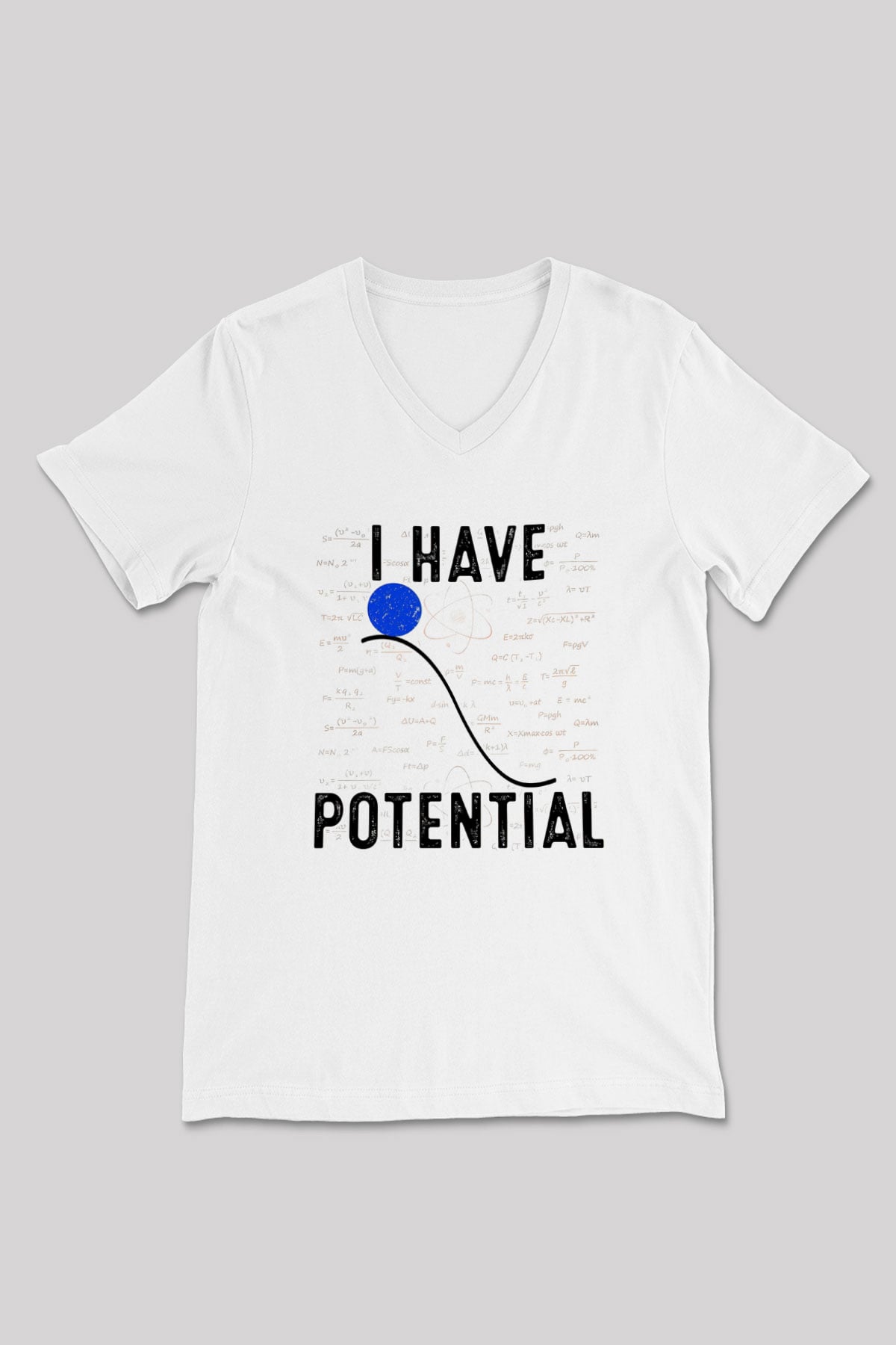 Fizik Potansiyel Enerji Baskılı Unisex V Yaka Beyaz Tişört - Tshirt