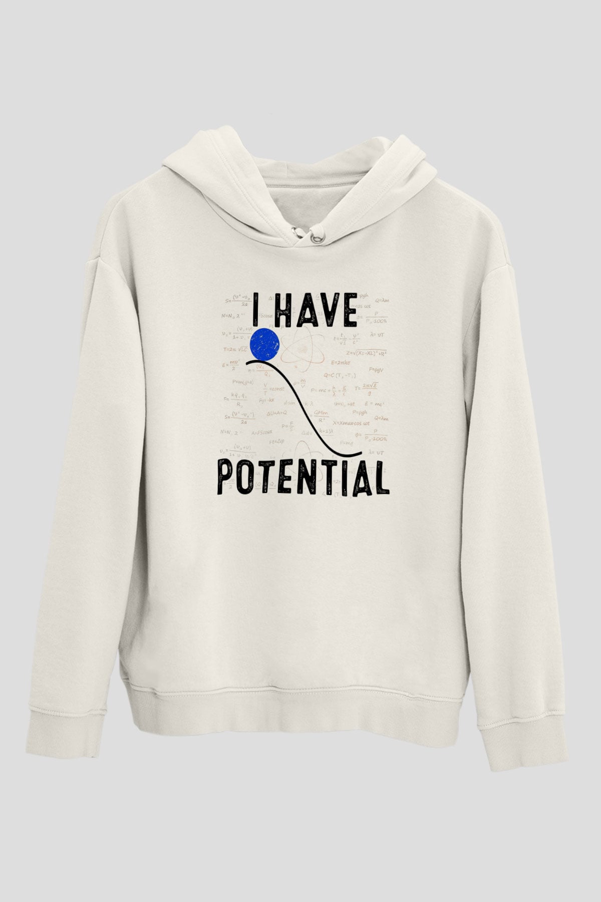 Fizik Potansiyel Enerji Baskılı Unisex Ekru Hoodie