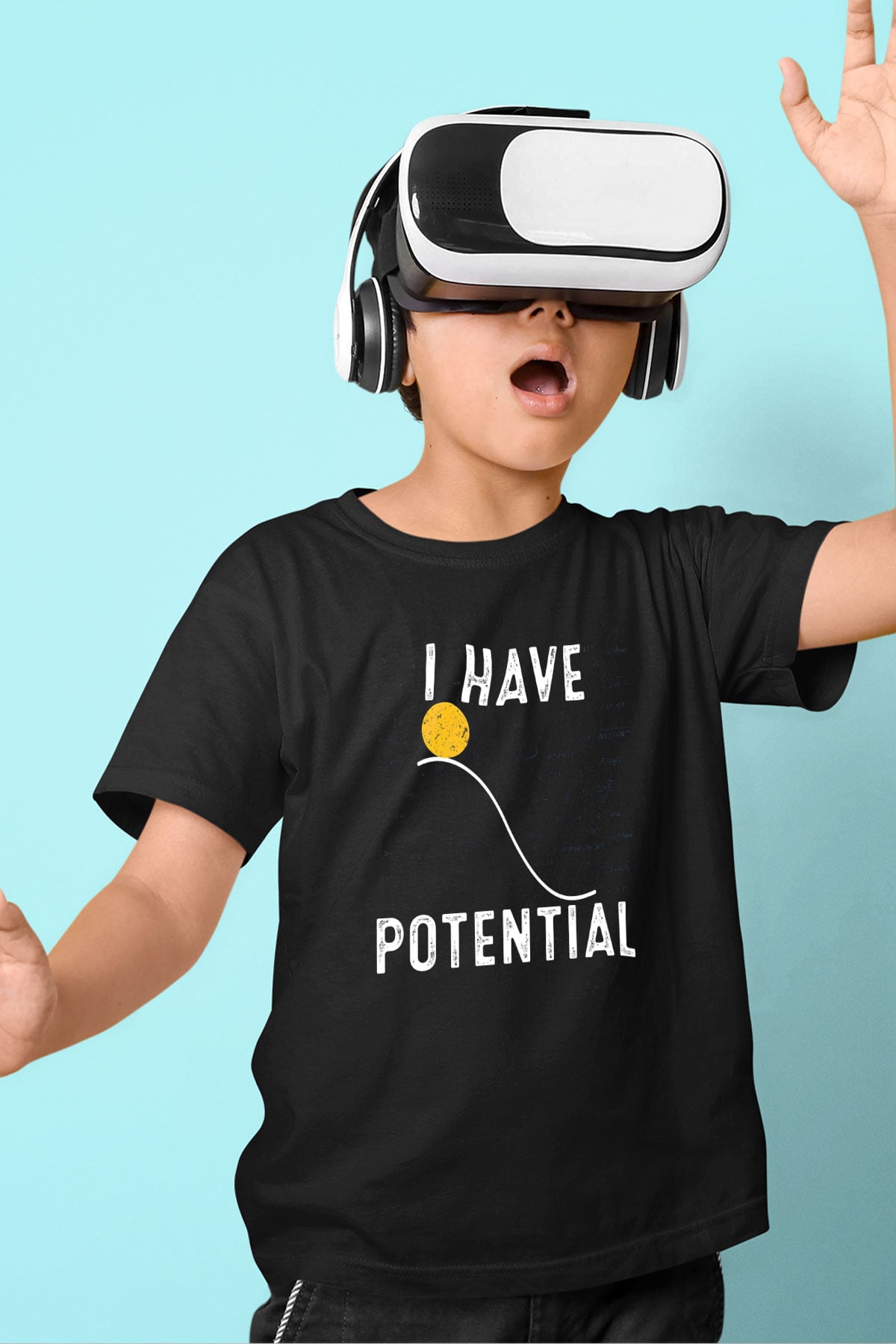 Fizik Potansiyel Enerji Baskılı Unisex Siyah Çocuk Tişörtü - Tshirt