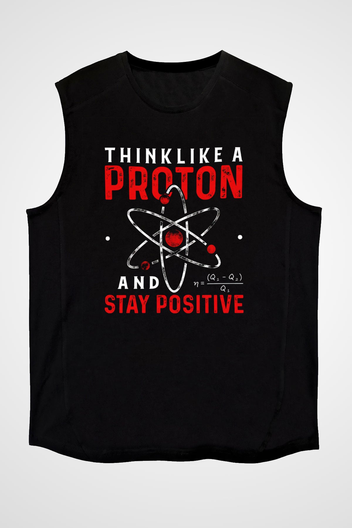 Fizik Proton Pozitif Baskılı Unisex Kolsuz Siyah Tişört - Tshirt